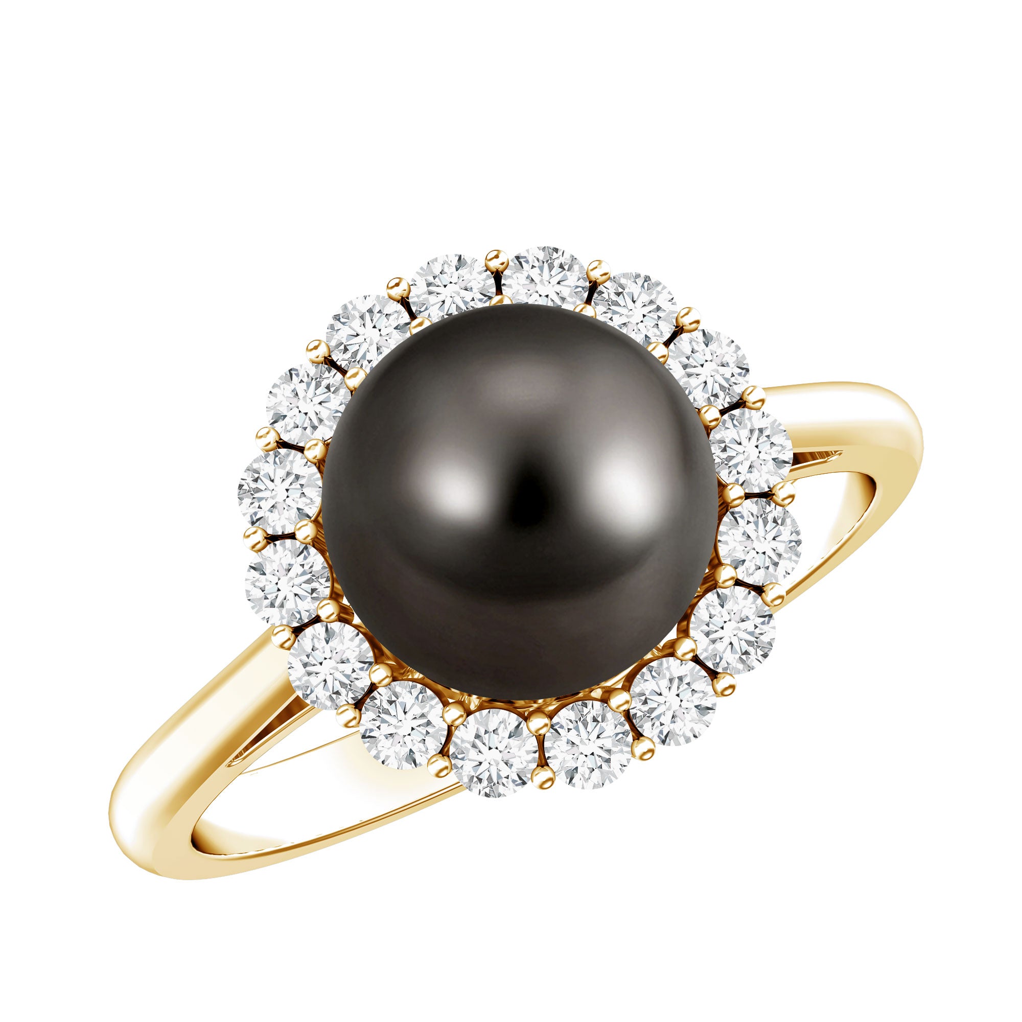 Natural Tahitian Pearl and Diamond Halo Engagement Ring AAA - Rosec Jewels