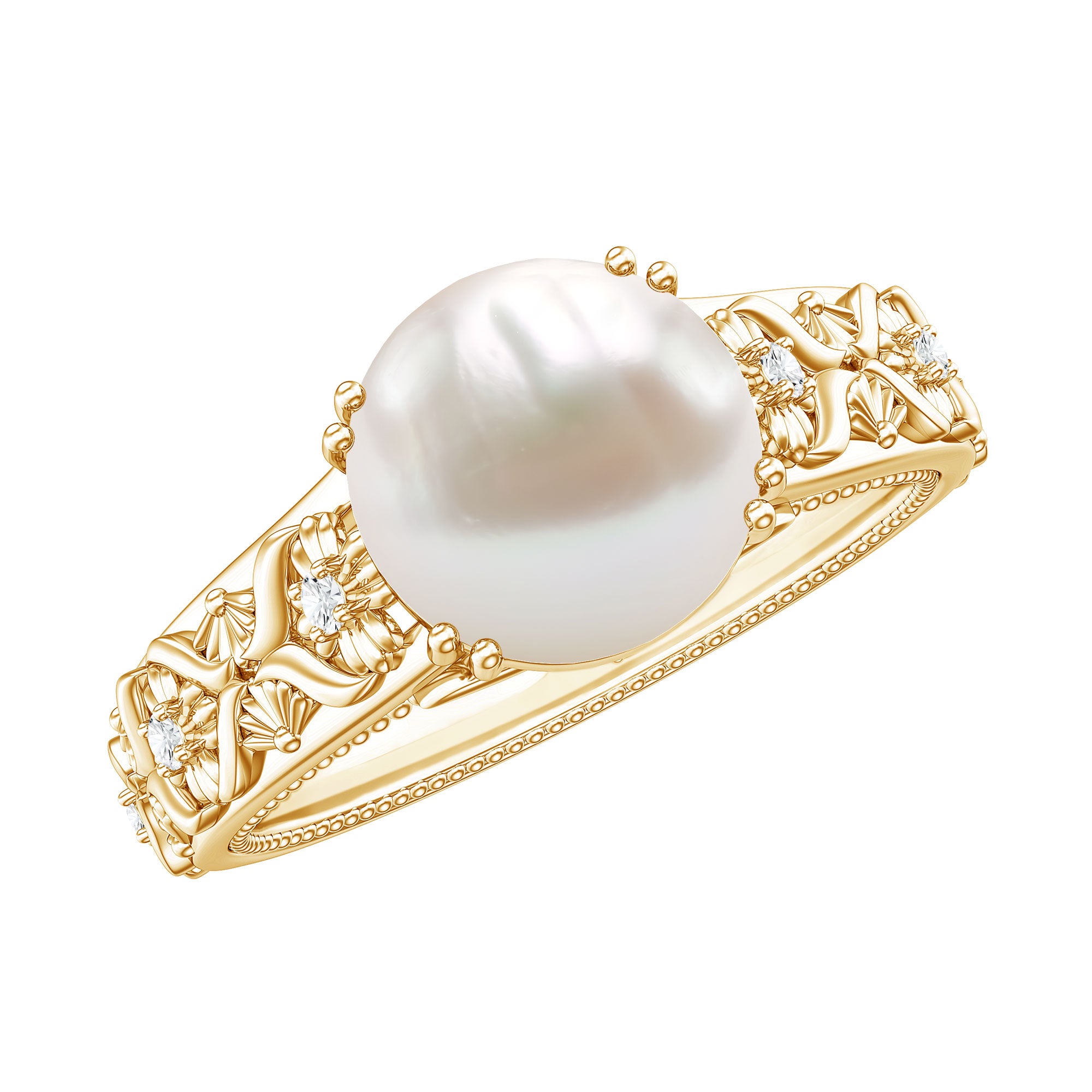 Nature Inspired 7.4 Carat Freshwater Pearl Diamond Engagement Ring AAA - Rosec Jewels