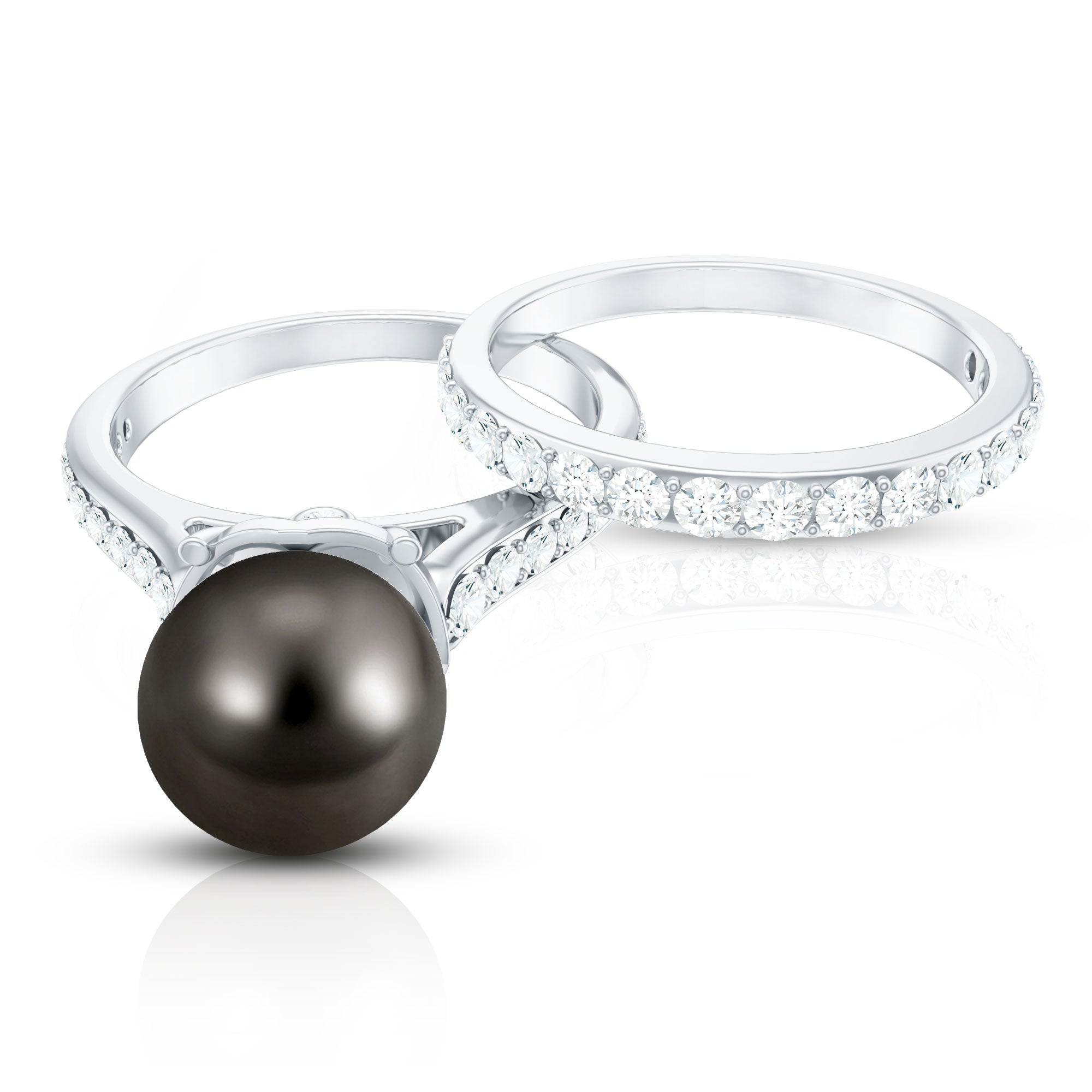 Rosec Jewels-Elegant Wedding Ring Set with 9.75 CT Tahitian Pearl and Moissanite