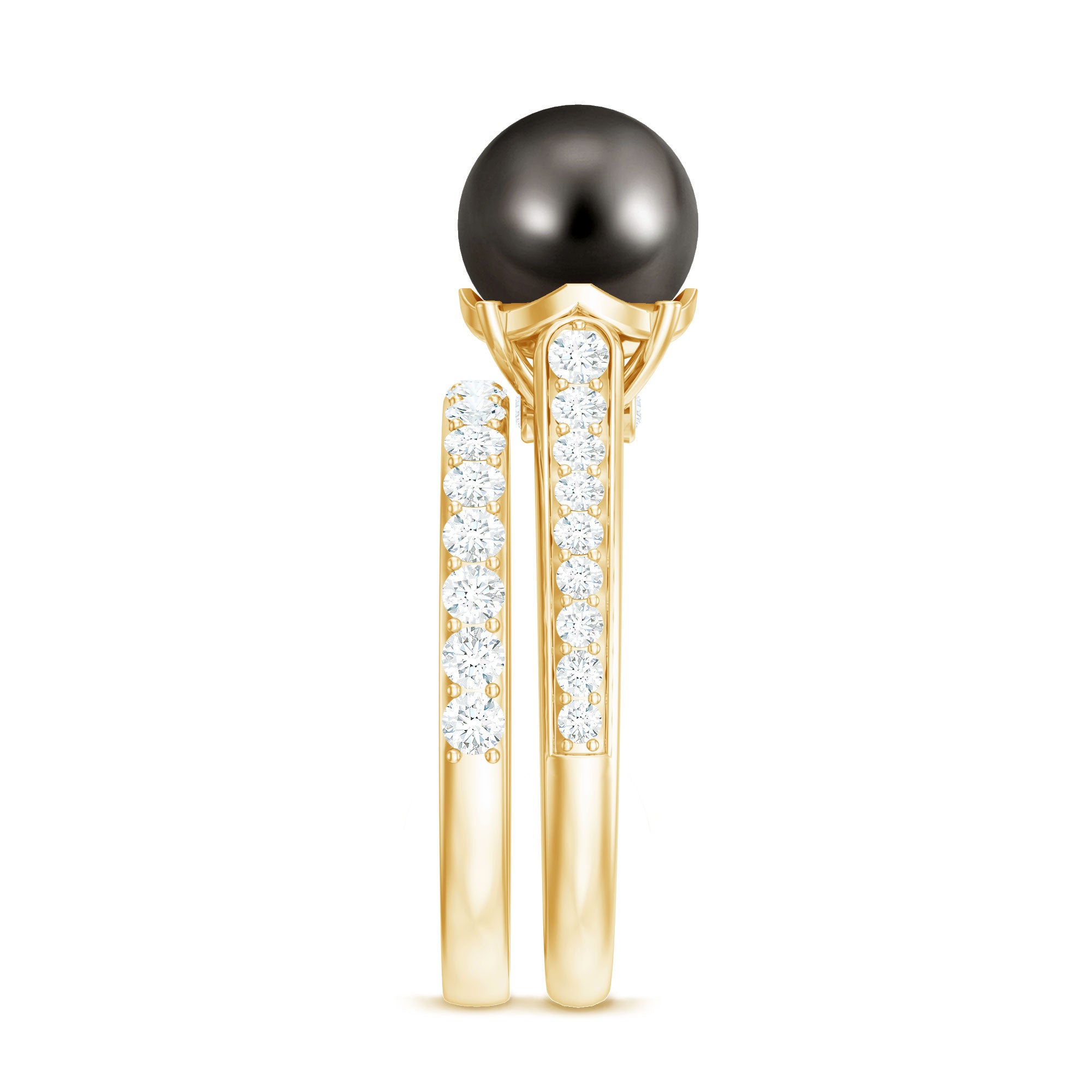 Rosec Jewels-Elegant Wedding Ring Set with 9.75 CT Tahitian Pearl and Moissanite