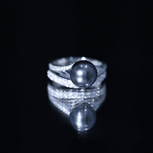 Rosec Jewels-Designer Tahitian Black Pearl Wedding Ring Set with Moissanite