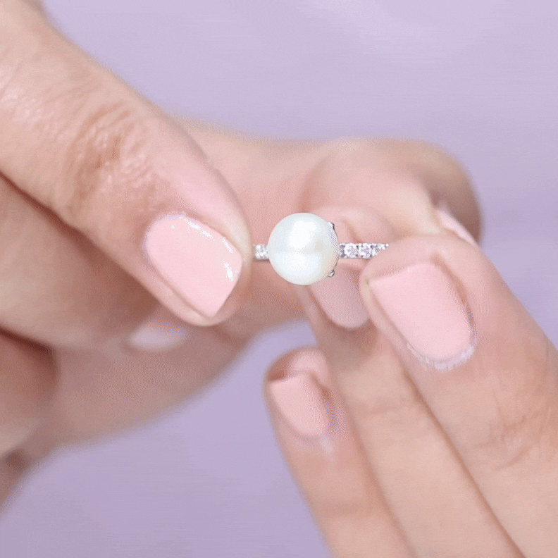 7.4 Carat Freshwater Pearl Solitaire Engagement Ring with Diamond AAA - Rosec Jewels