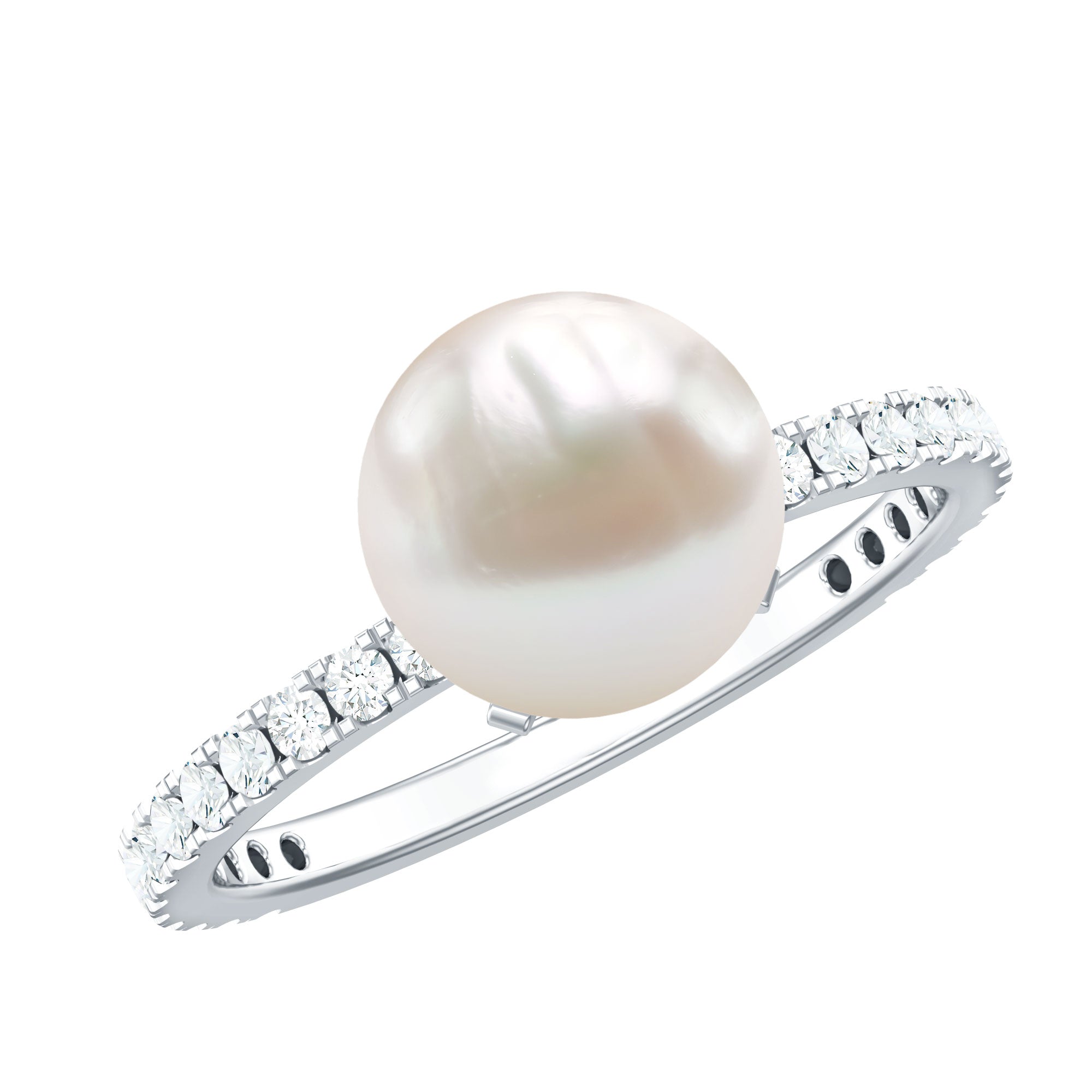 7.4 Carat Freshwater Pearl Solitaire Engagement Ring with Diamond AAA - Rosec Jewels