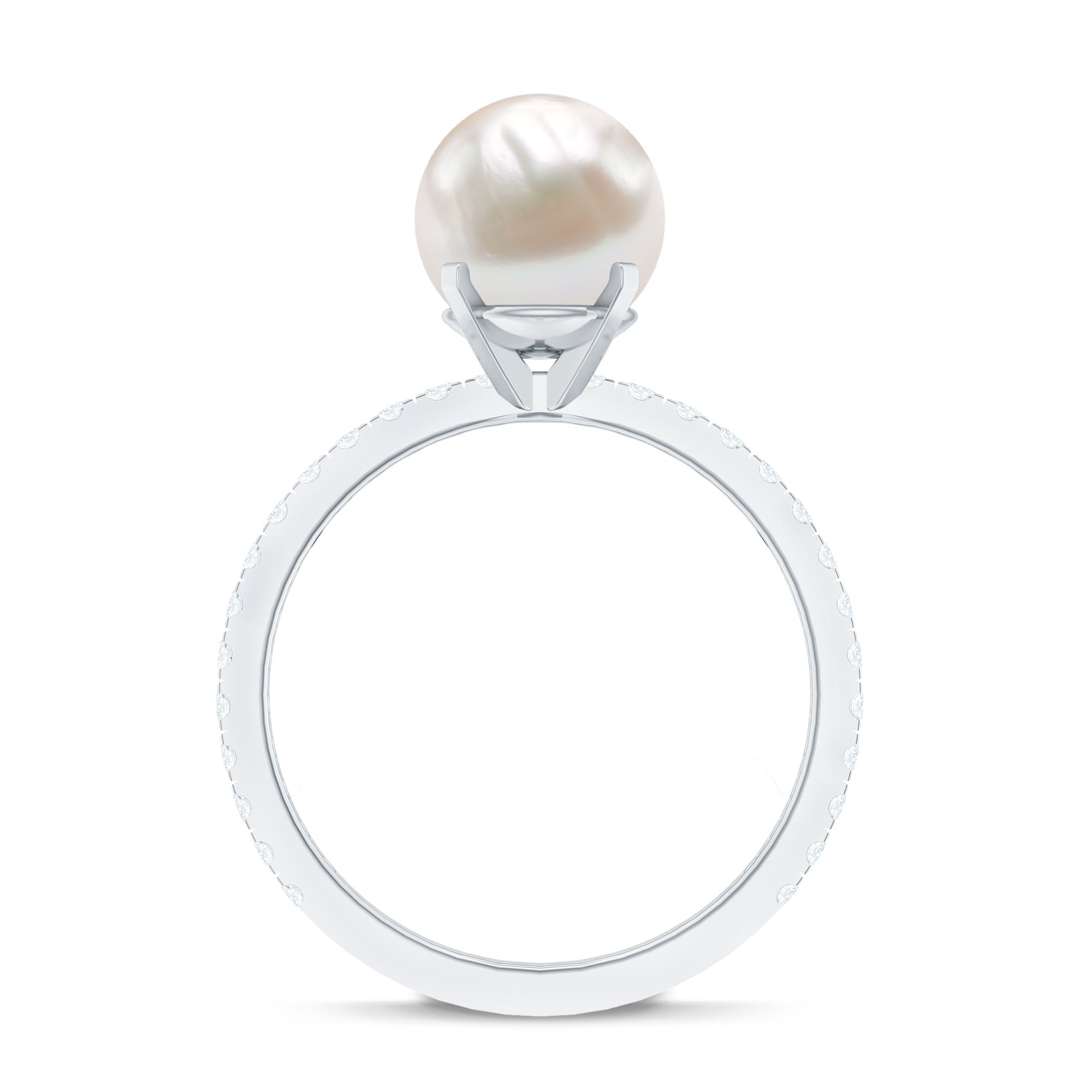 7.4 Carat Freshwater Pearl Solitaire Engagement Ring with Diamond AAA - Rosec Jewels