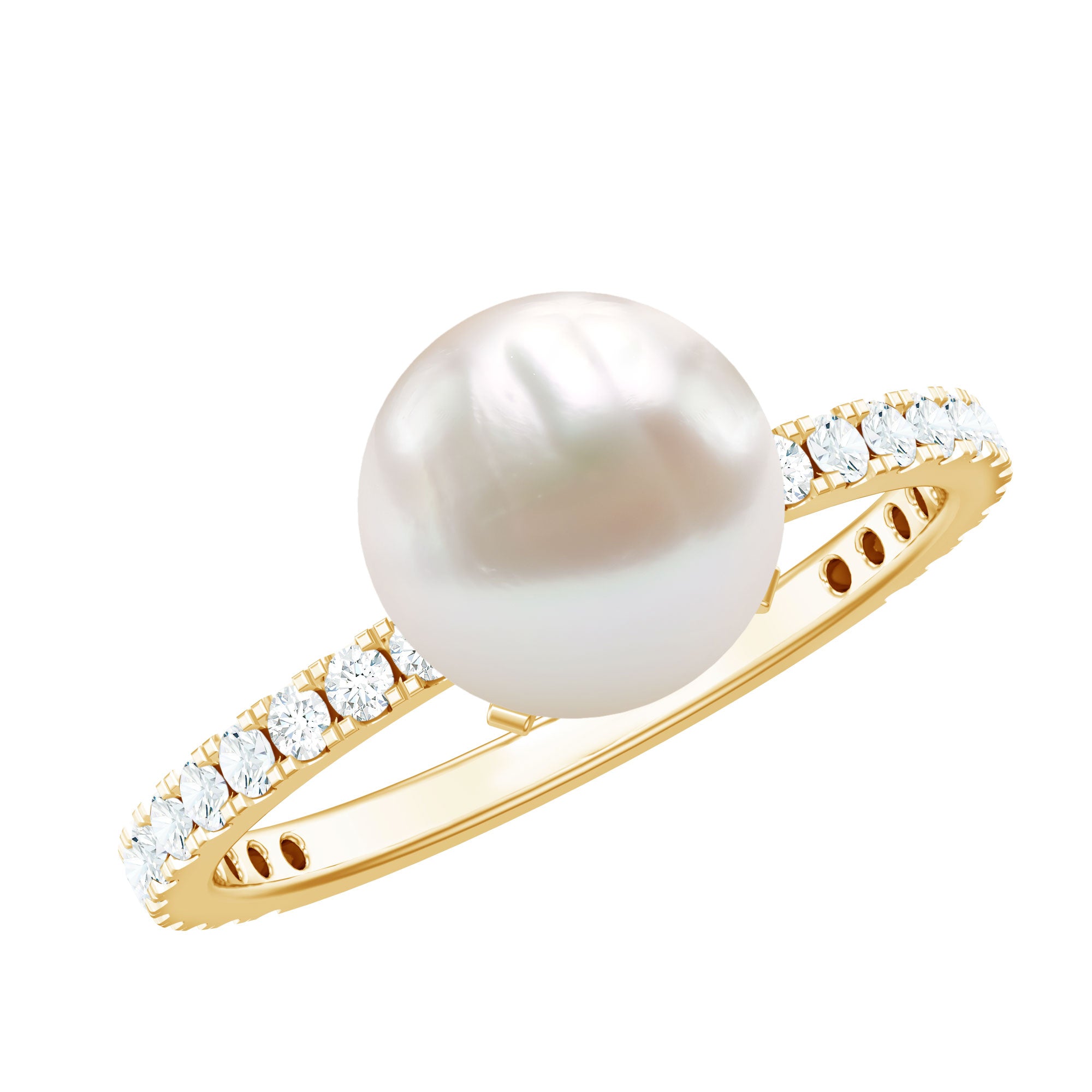 7.4 Carat Freshwater Pearl Solitaire Engagement Ring with Diamond AAA - Rosec Jewels