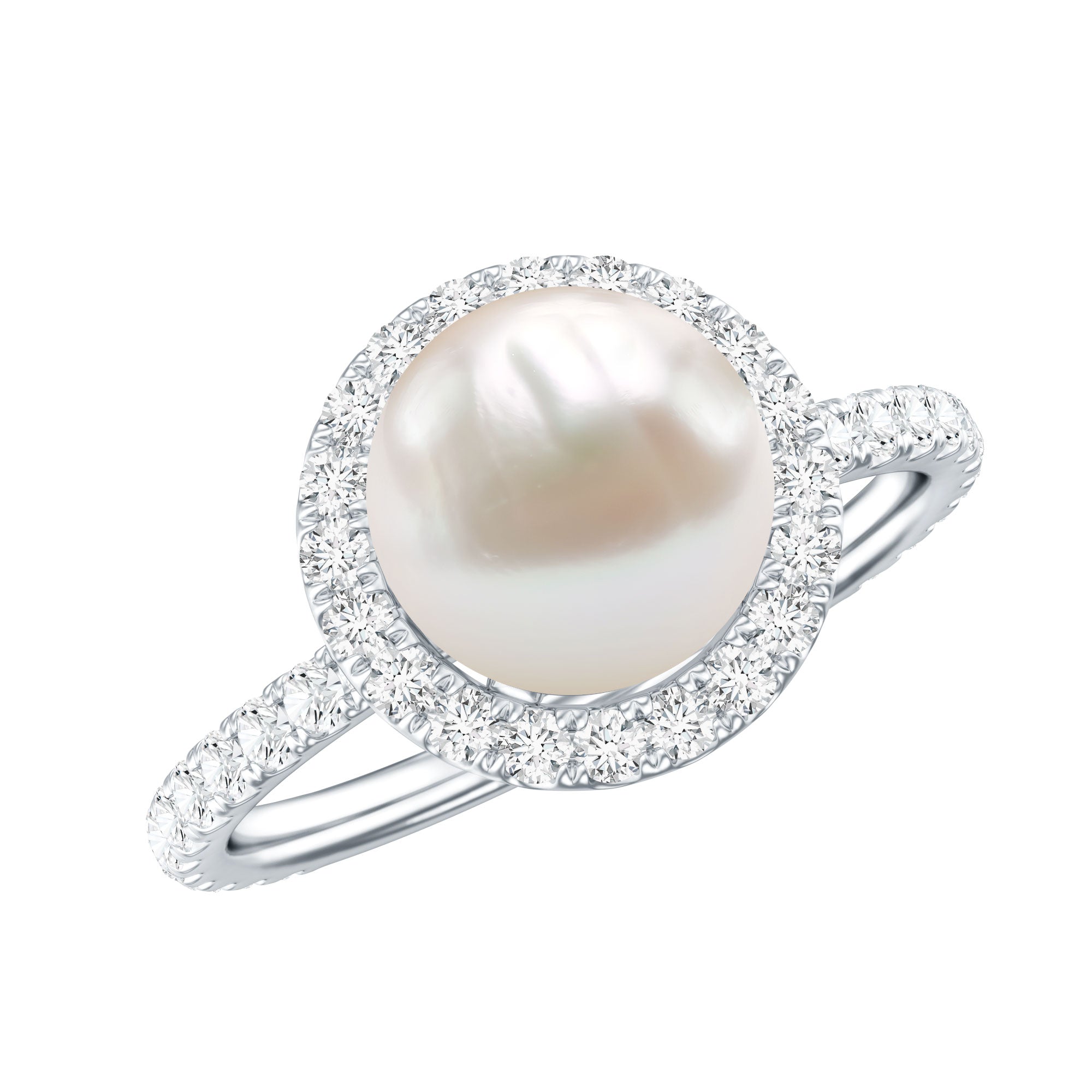 Cultured 7.4 Carat Freshwater Pearl Diamond Engagement Ring with Halo AAA - Rosec Jewels