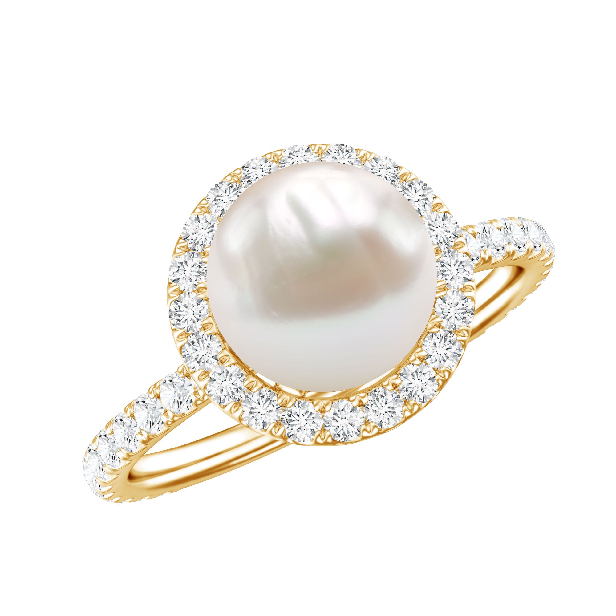 Cultured 7.4 Carat Freshwater Pearl Diamond Engagement Ring with Halo AAA - Rosec Jewels