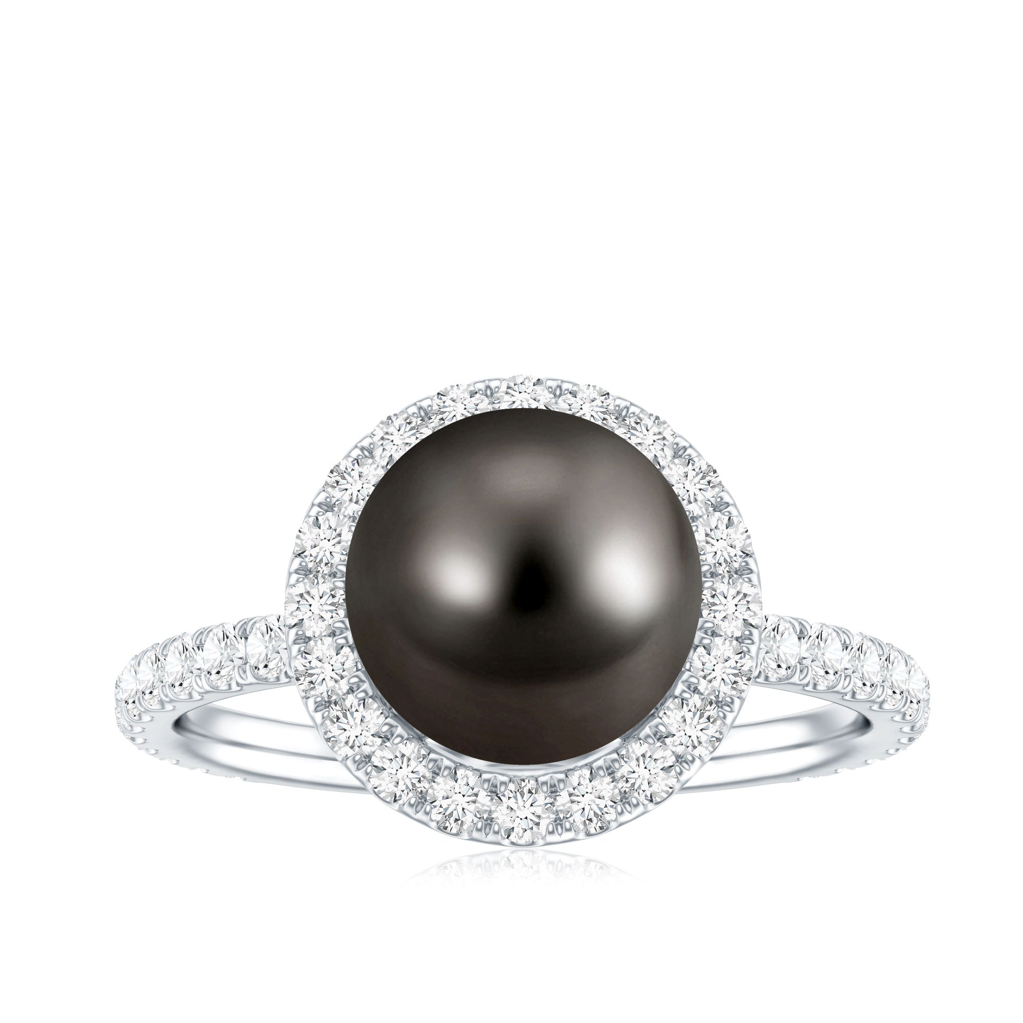 Halo Engagement Ring with Tahitian Pearl and Diamond AAA - Rosec Jewels