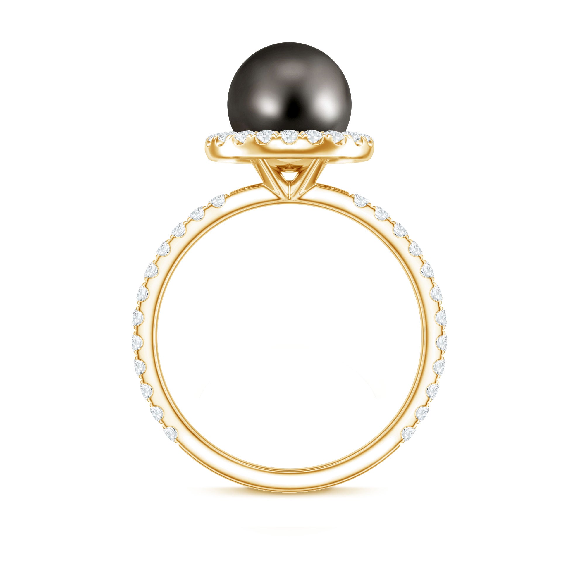 Halo Engagement Ring with Tahitian Pearl and Diamond AAA - Rosec Jewels