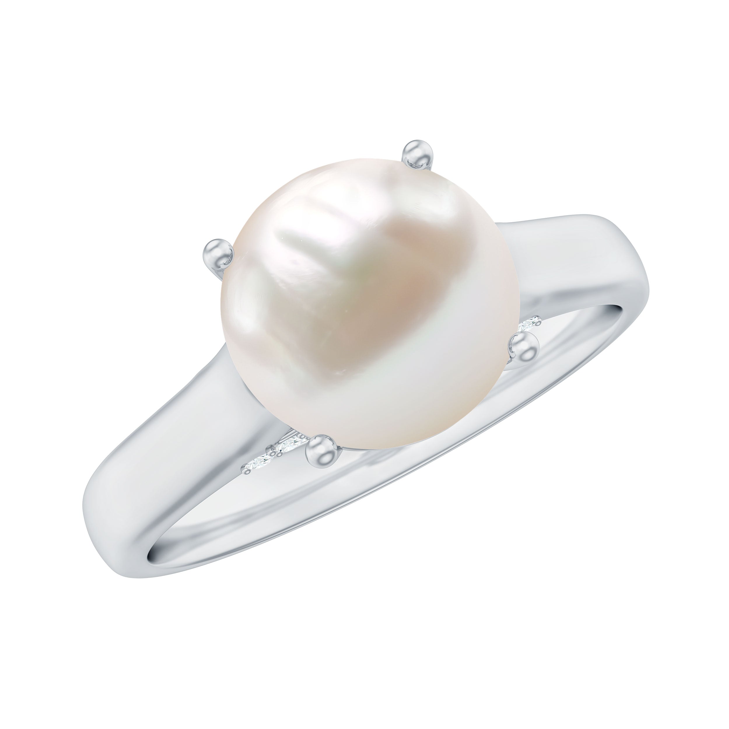 Freshwater Pearl Solitaire with Diamond Ring AAA - Rosec Jewels