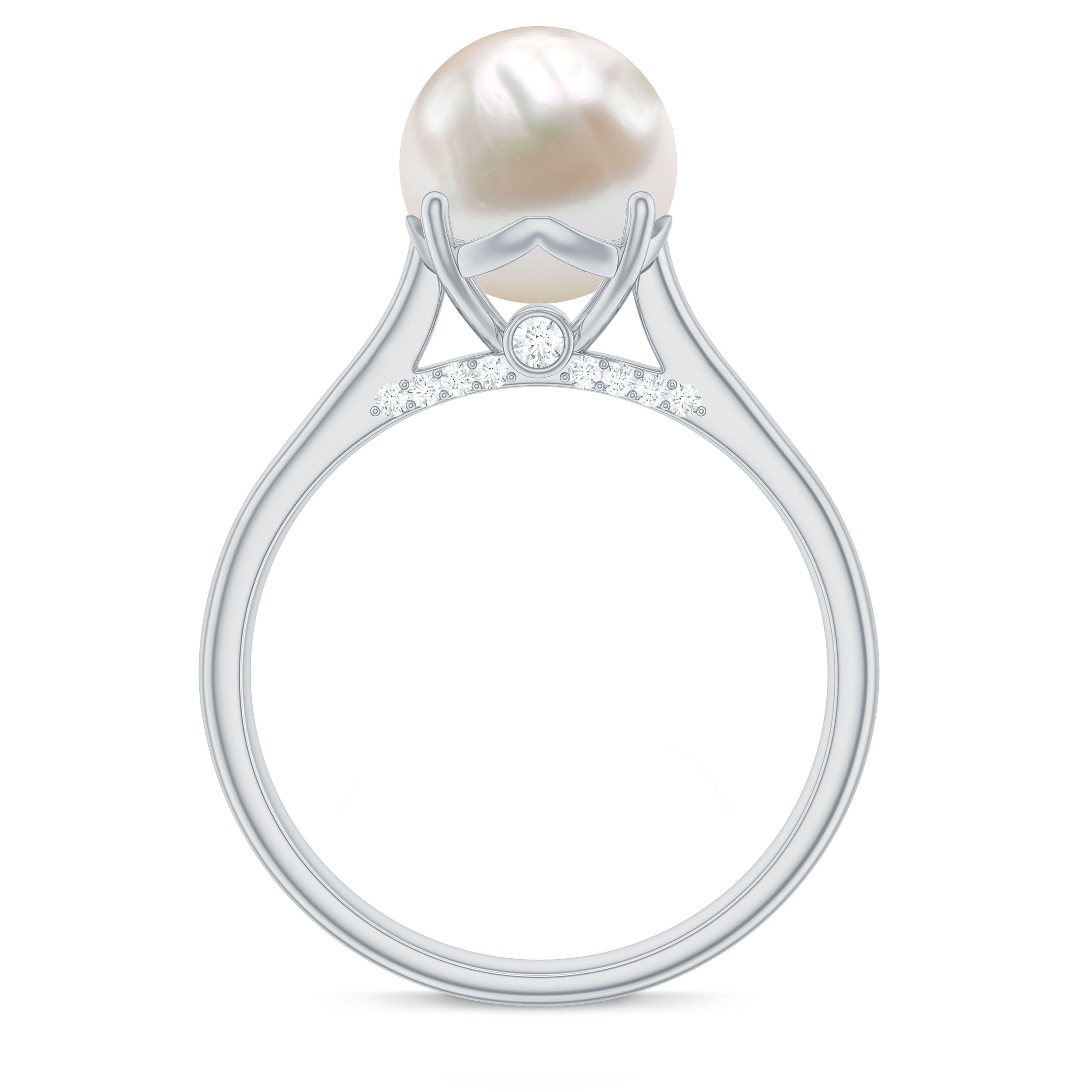 Freshwater Pearl Solitaire with Diamond Ring AAA - Rosec Jewels