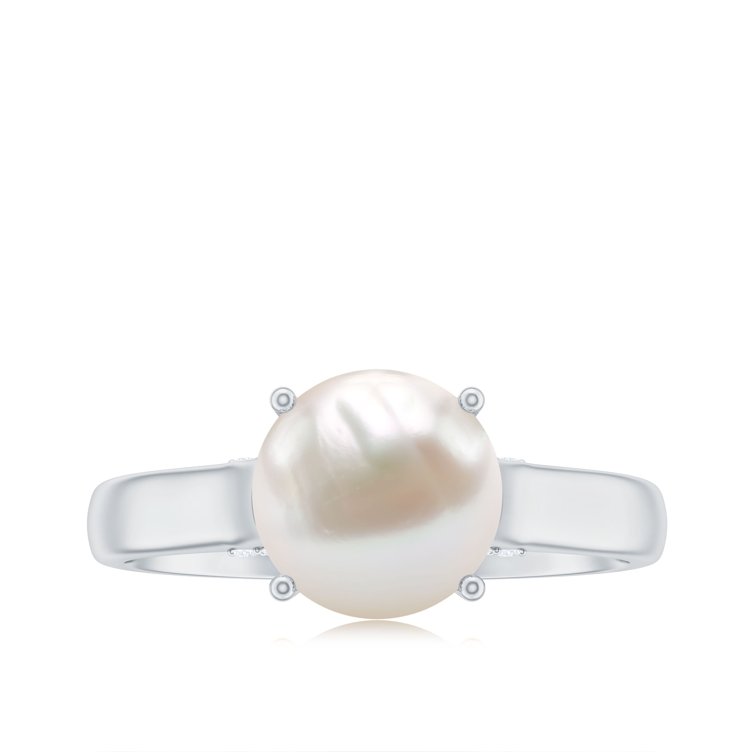 Freshwater Pearl Solitaire with Diamond Ring AAA - Rosec Jewels