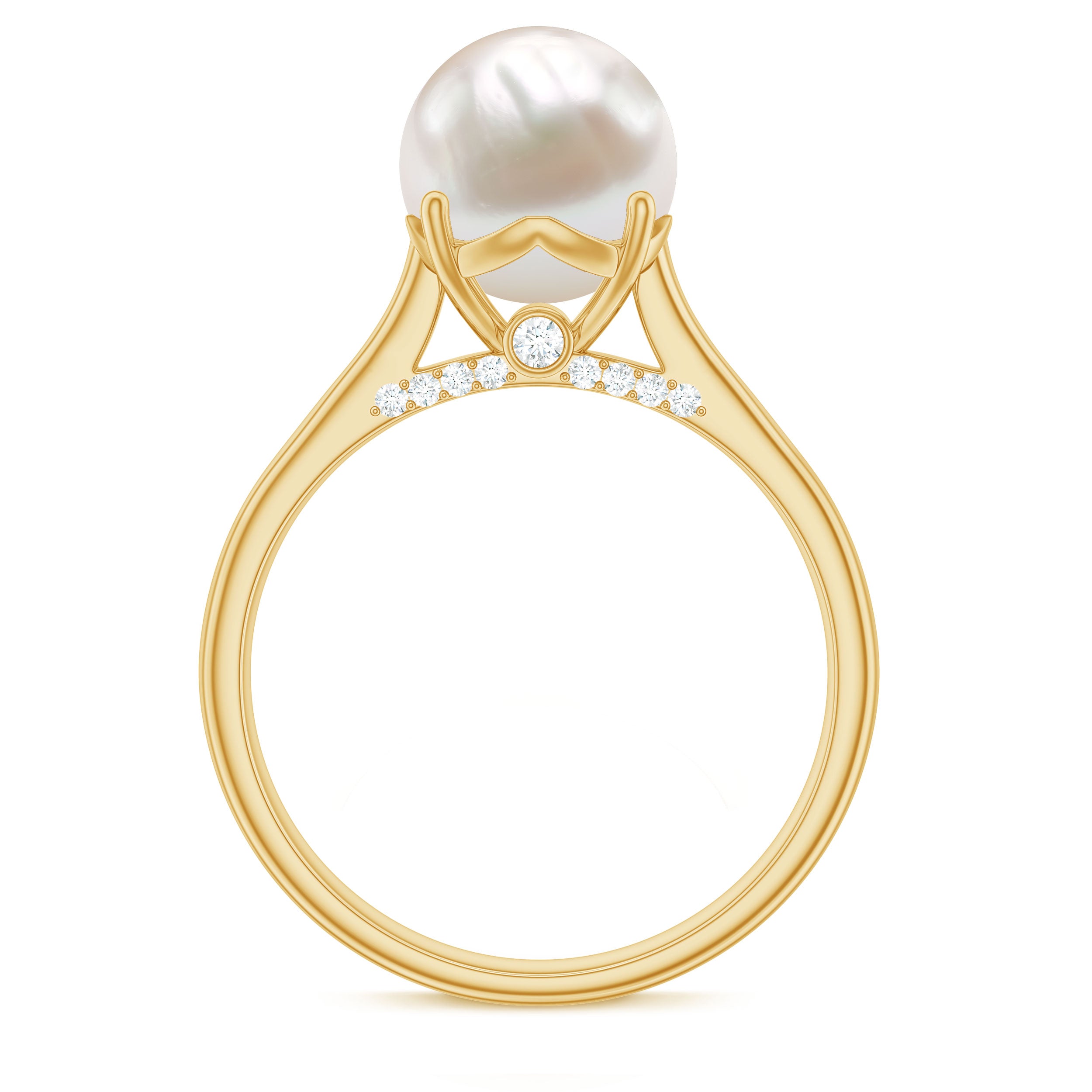 Freshwater Pearl Solitaire with Diamond Ring AAA - Rosec Jewels