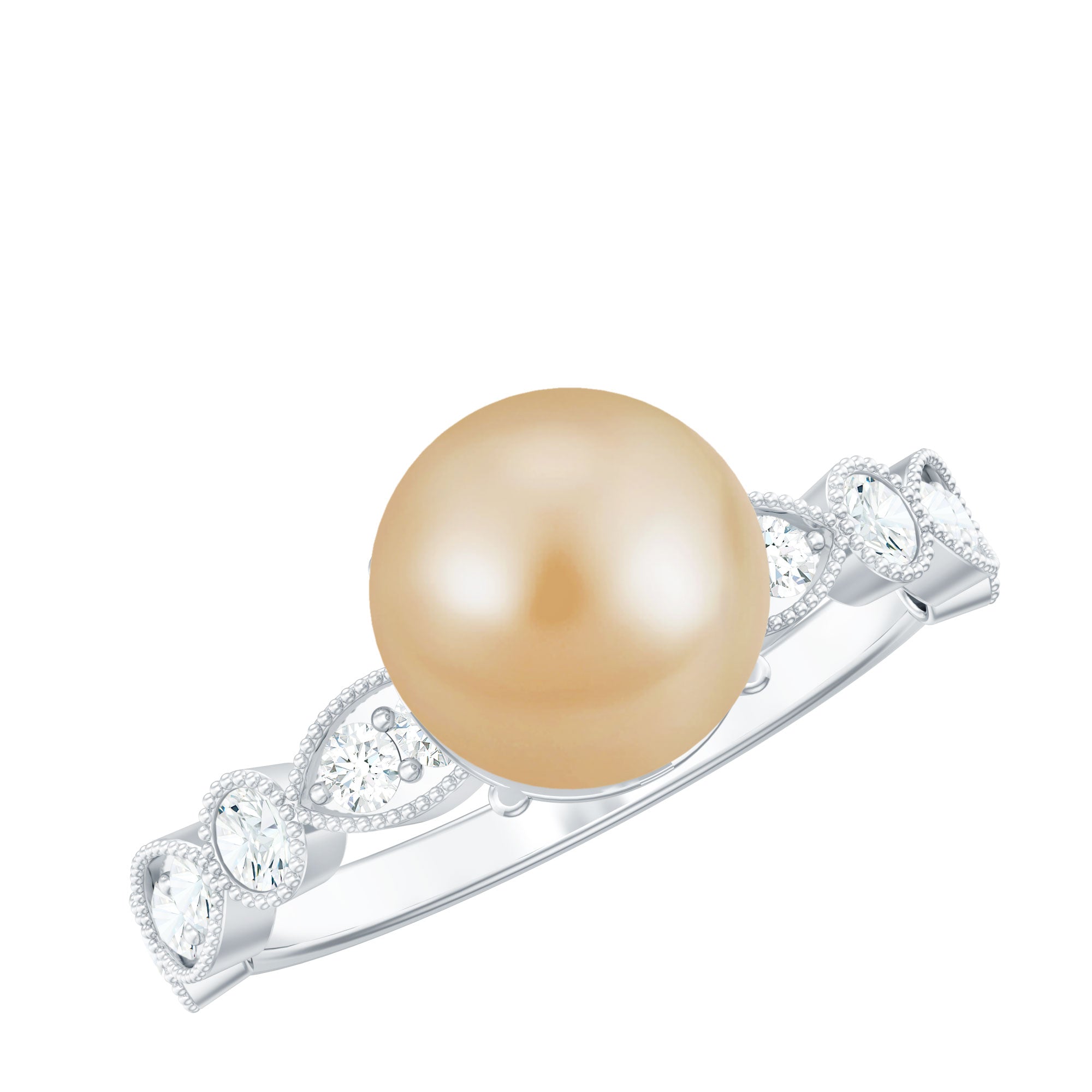 5.50 CT South Sea Pearl Engagement Ring with Diamond Side Stones