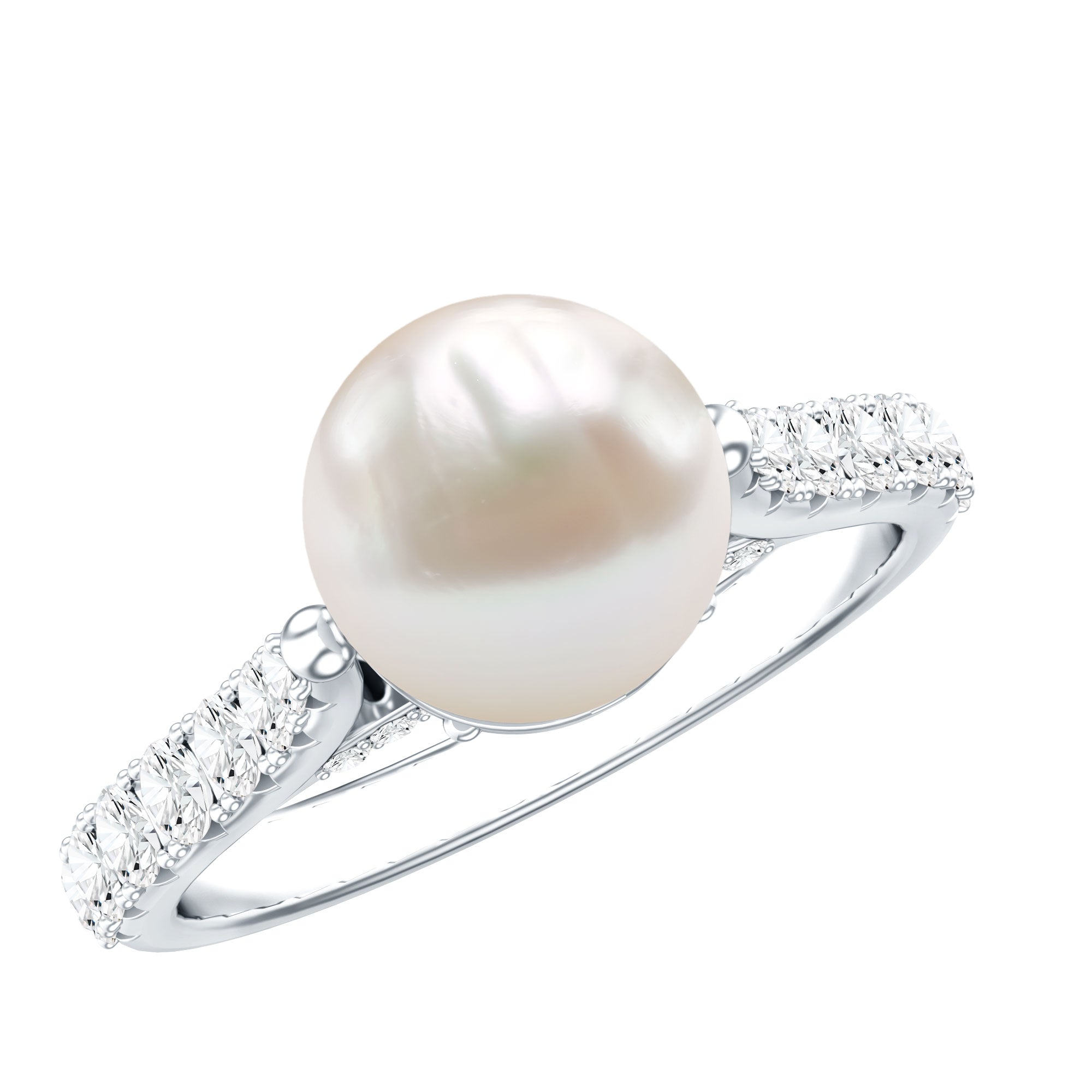 Cultured 7.4 Carat Freshwater Pearl Engagement Ring with Diamond AAA - Rosec Jewels