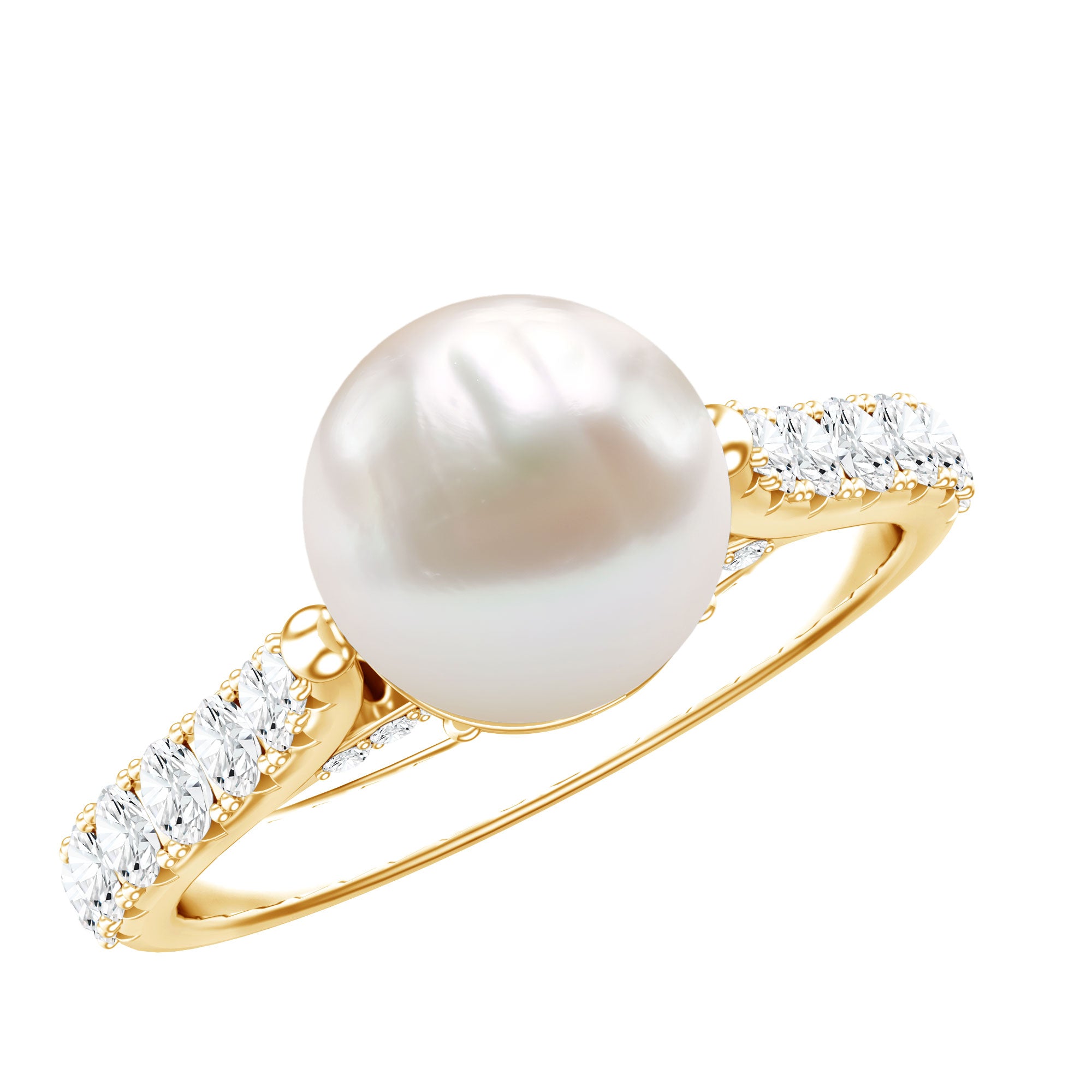 Cultured 7.4 Carat Freshwater Pearl Engagement Ring with Diamond AAA - Rosec Jewels