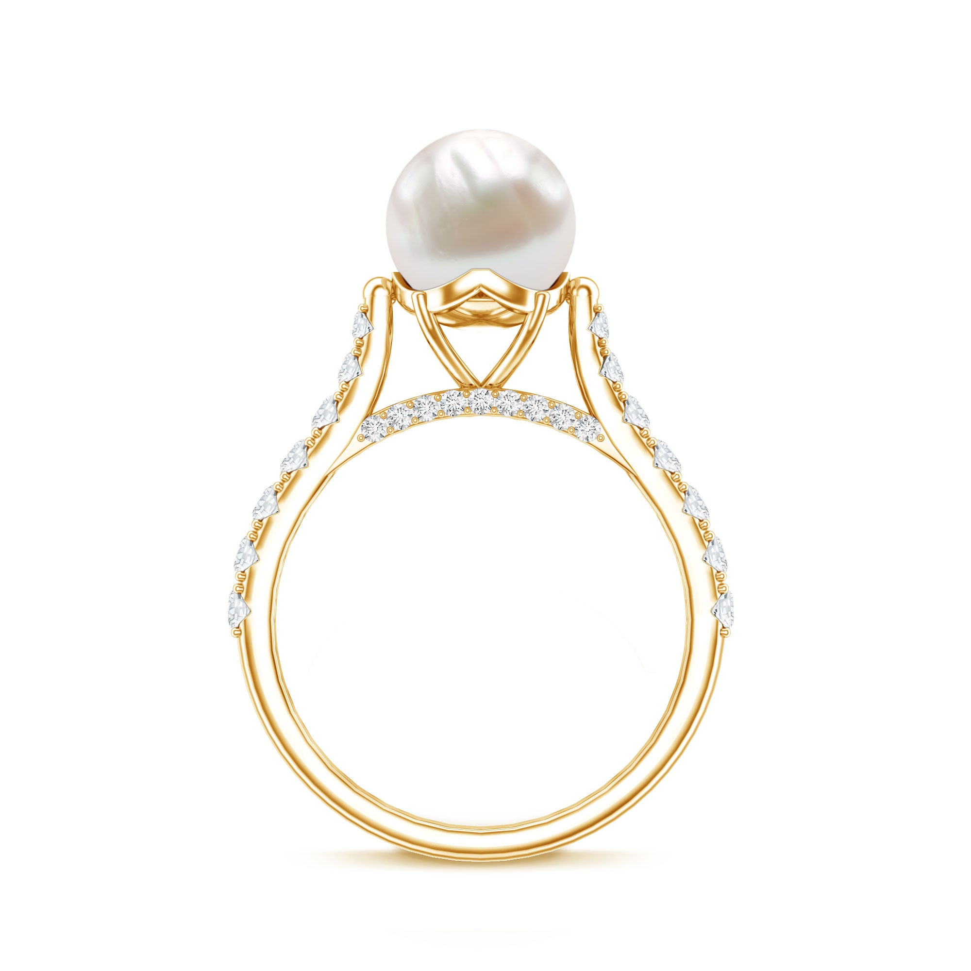 Cultured 7.4 Carat Freshwater Pearl Engagement Ring with Diamond AAA - Rosec Jewels