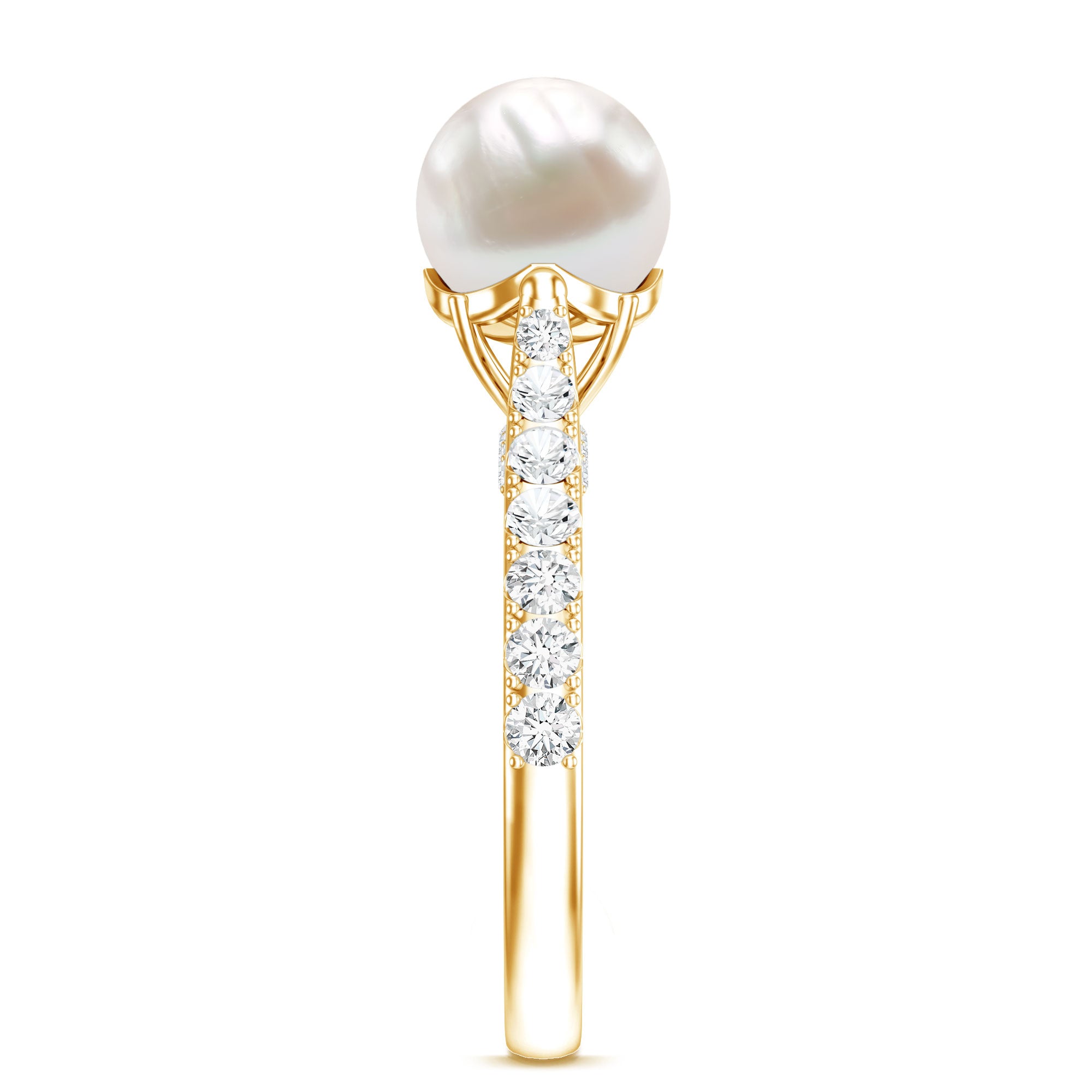 Cultured 7.4 Carat Freshwater Pearl Engagement Ring with Diamond AAA - Rosec Jewels