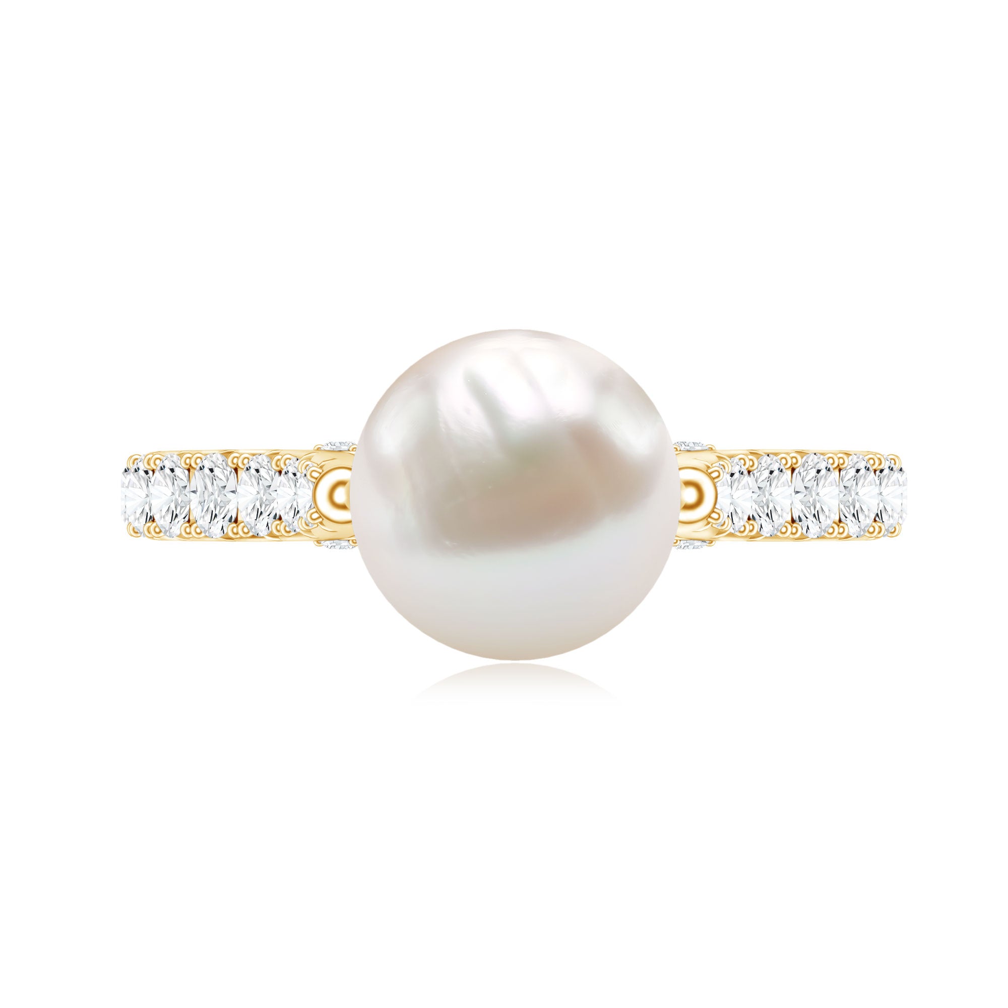 Cultured 7.4 Carat Freshwater Pearl Engagement Ring with Diamond AAA - Rosec Jewels