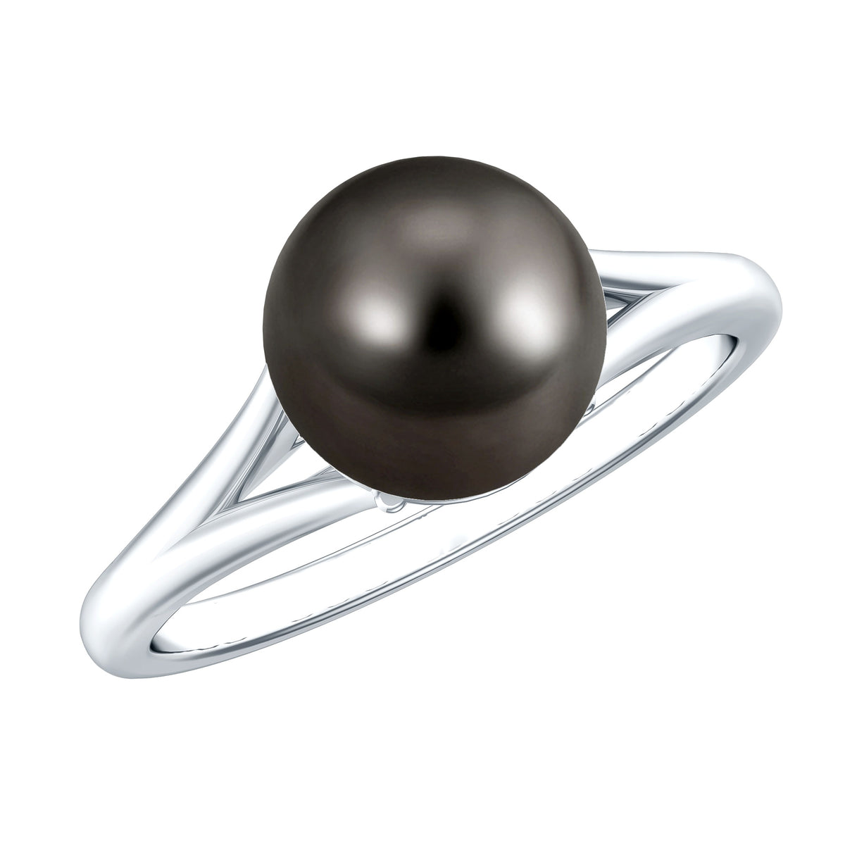 7.5 Carat Tahitian Black Pearl Engagement Ring with Split Shank AAA - Rosec Jewels