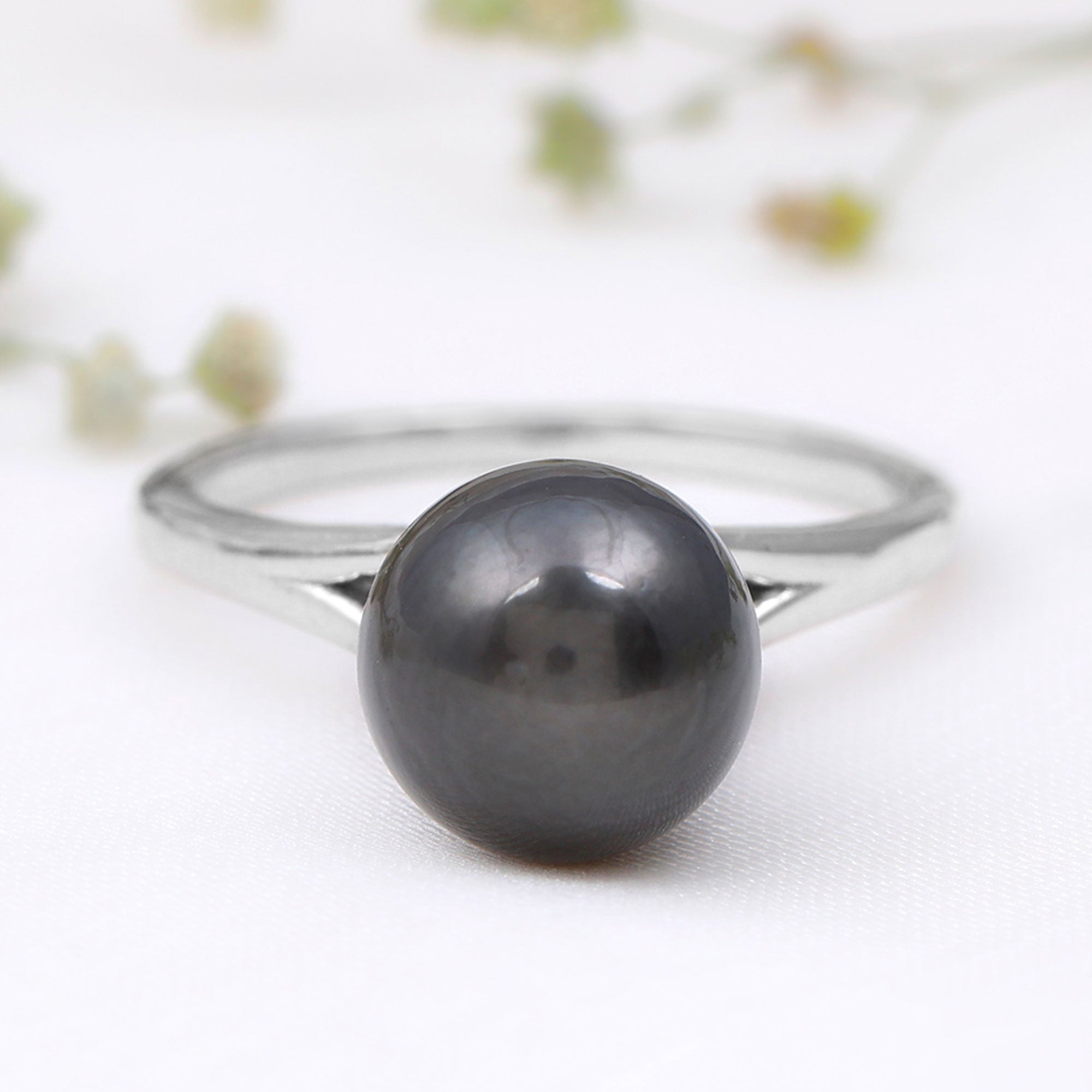 Genuine 8 Carat Tahitian Black Pearl Cathedral Engagement Ring with Split Shank AAA - Rosec Jewels