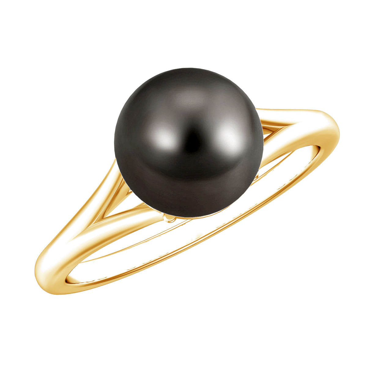 7.5 Carat Tahitian Black Pearl Engagement Ring with Split Shank AAA - Rosec Jewels