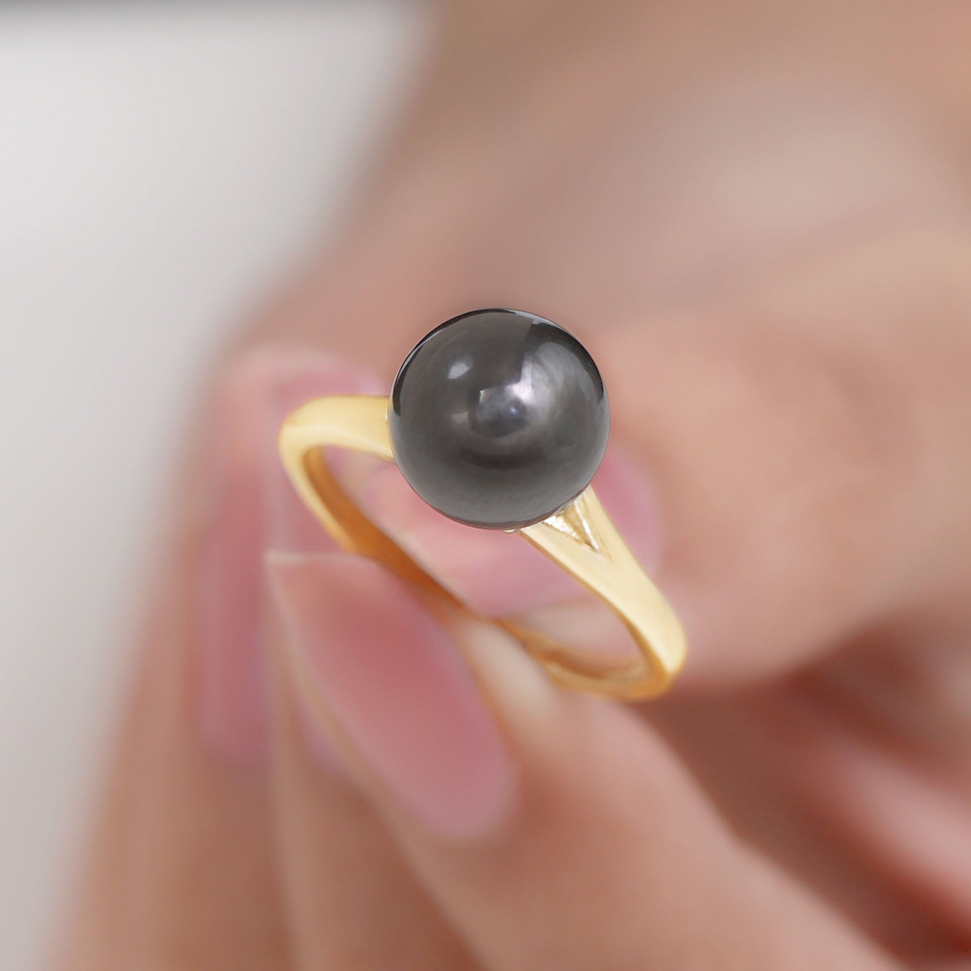 Genuine 8 Carat Tahitian Black Pearl Cathedral Engagement Ring with Split Shank AAA - Rosec Jewels