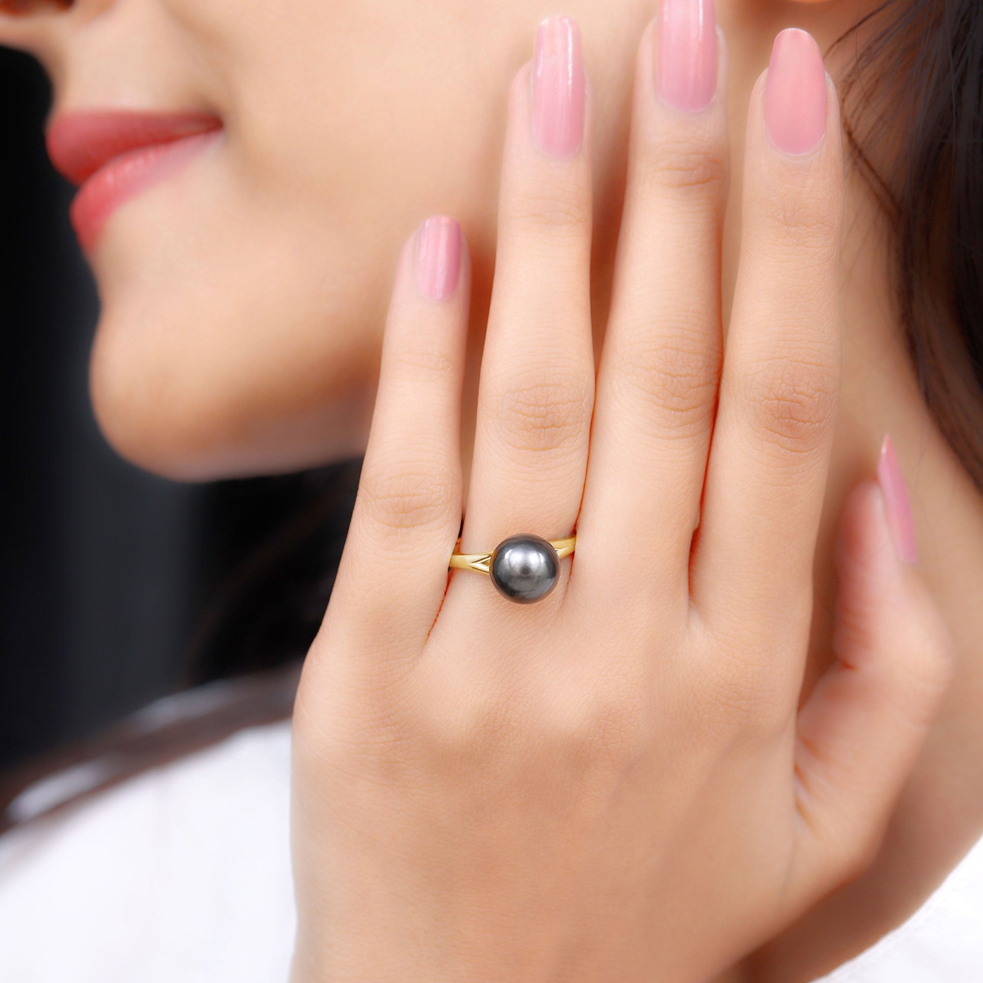 Genuine 8 Carat Tahitian Black Pearl Cathedral Engagement Ring with Split Shank AAA - Rosec Jewels