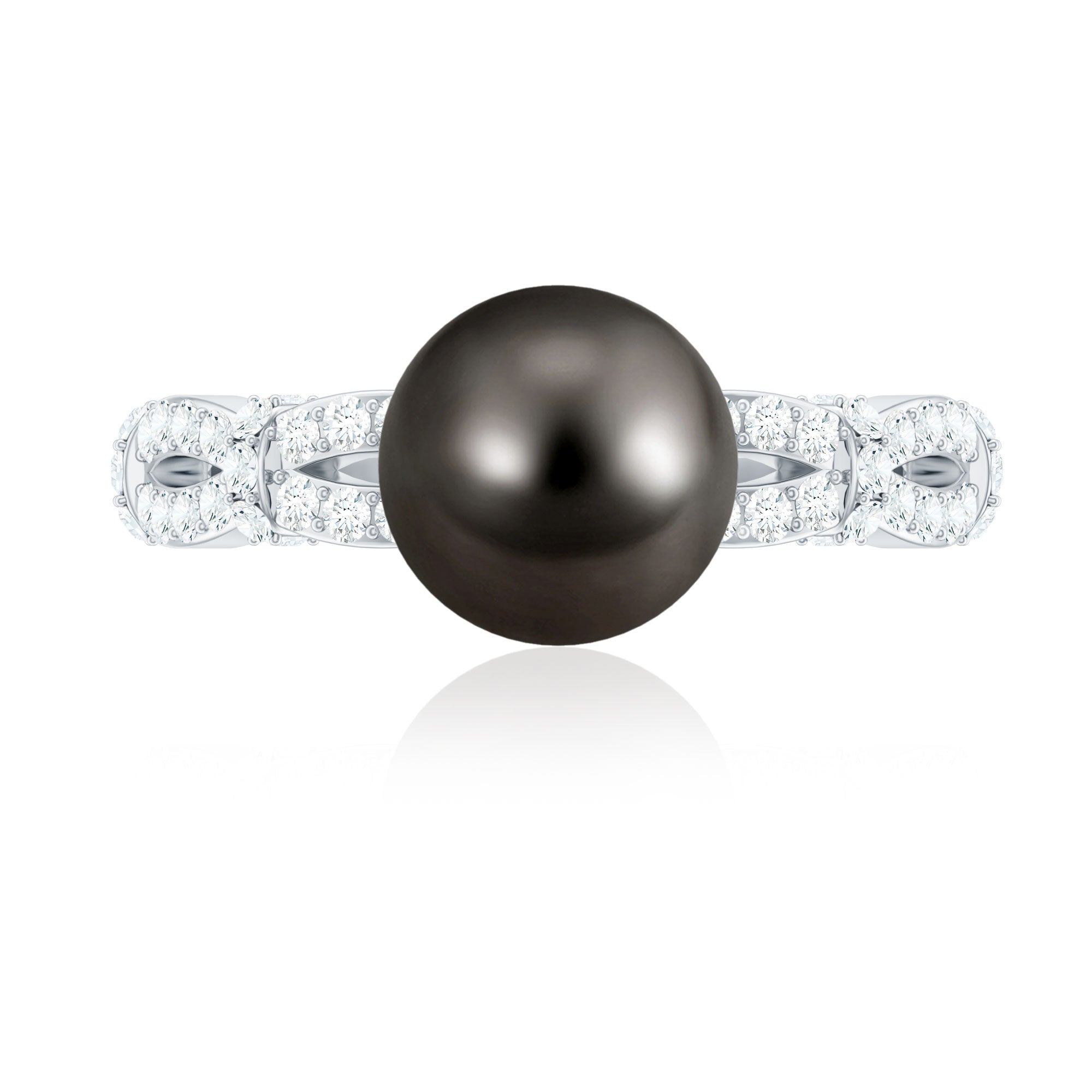 Genuine 8 Carat Black Pearl and Diamond Engagement Ring AAA - Rosec Jewels