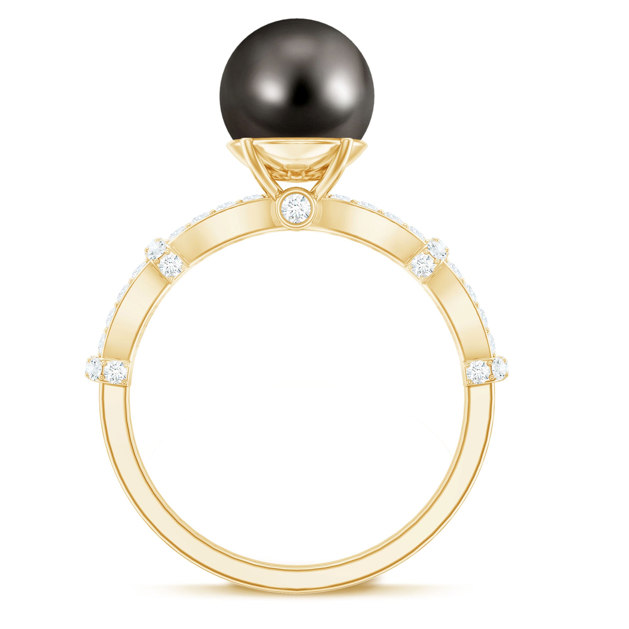 Genuine 8 Carat Black Pearl and Diamond Engagement Ring AAA - Rosec Jewels