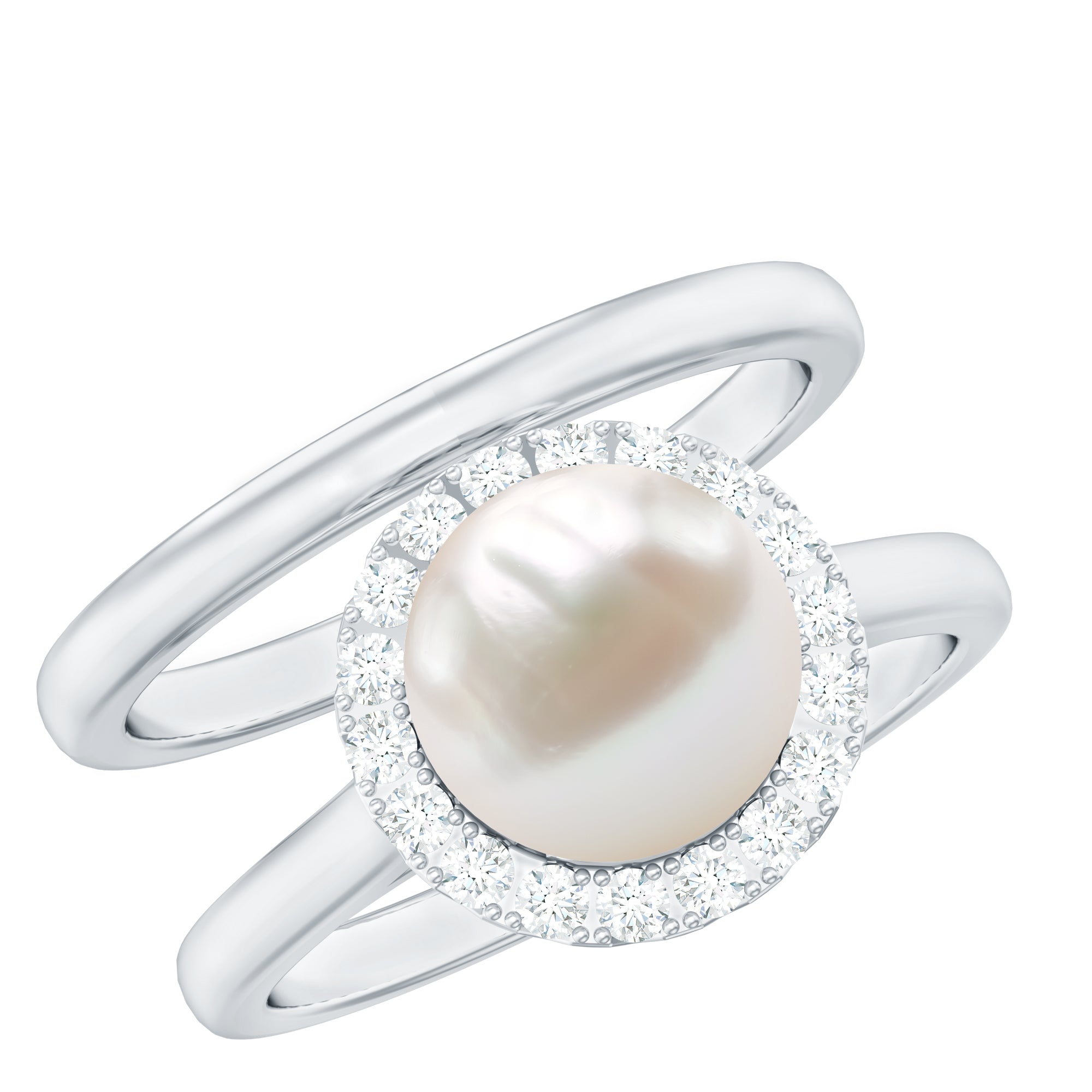 Real 7.4 Carat Freshwater Pearl Diamond Wedding Bridal Ring Set for Women AAA - Rosec Jewels