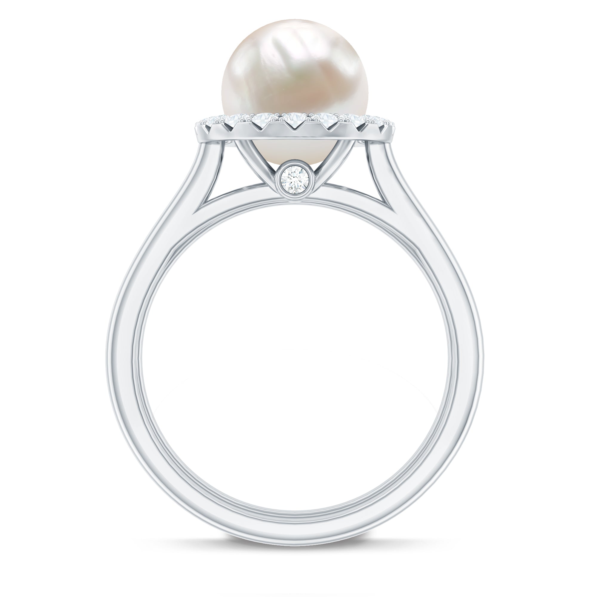Real 7.4 Carat Freshwater Pearl Diamond Wedding Bridal Ring Set for Women AAA - Rosec Jewels