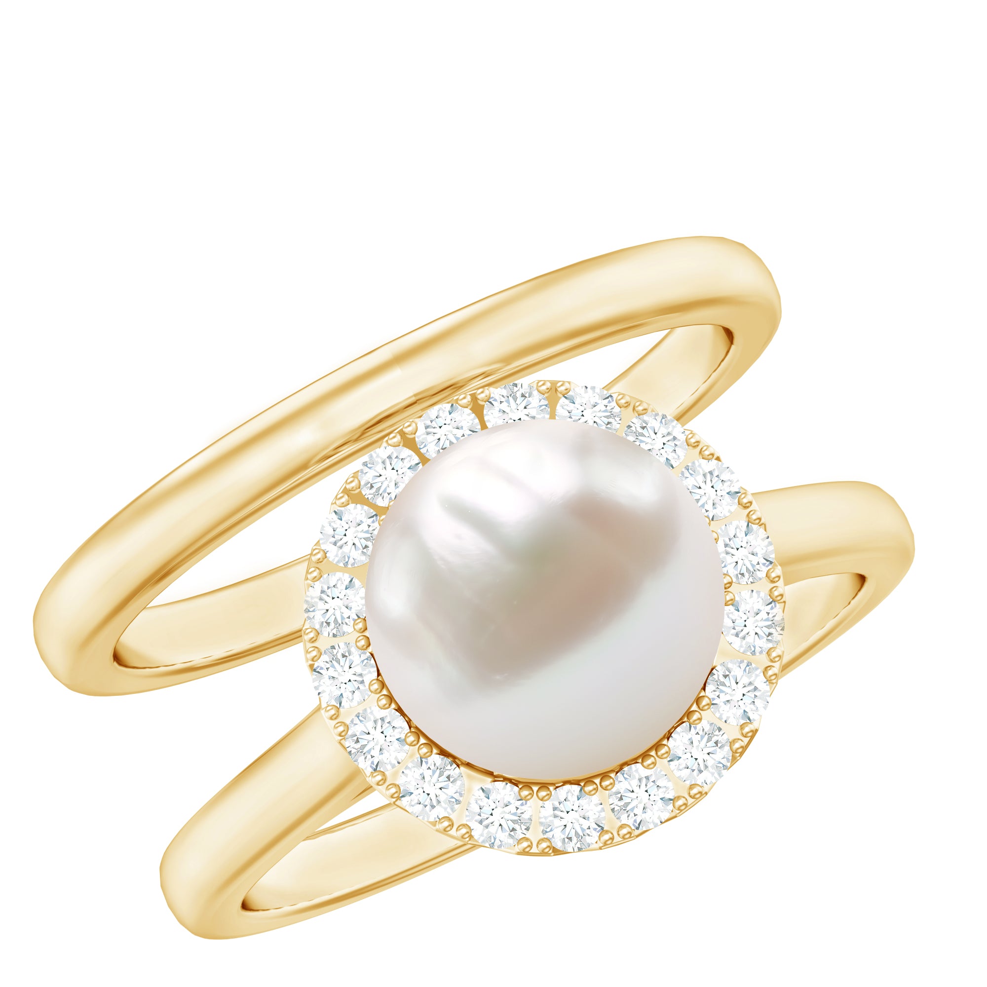 Real 7.4 Carat Freshwater Pearl Diamond Wedding Bridal Ring Set for Women AAA - Rosec Jewels