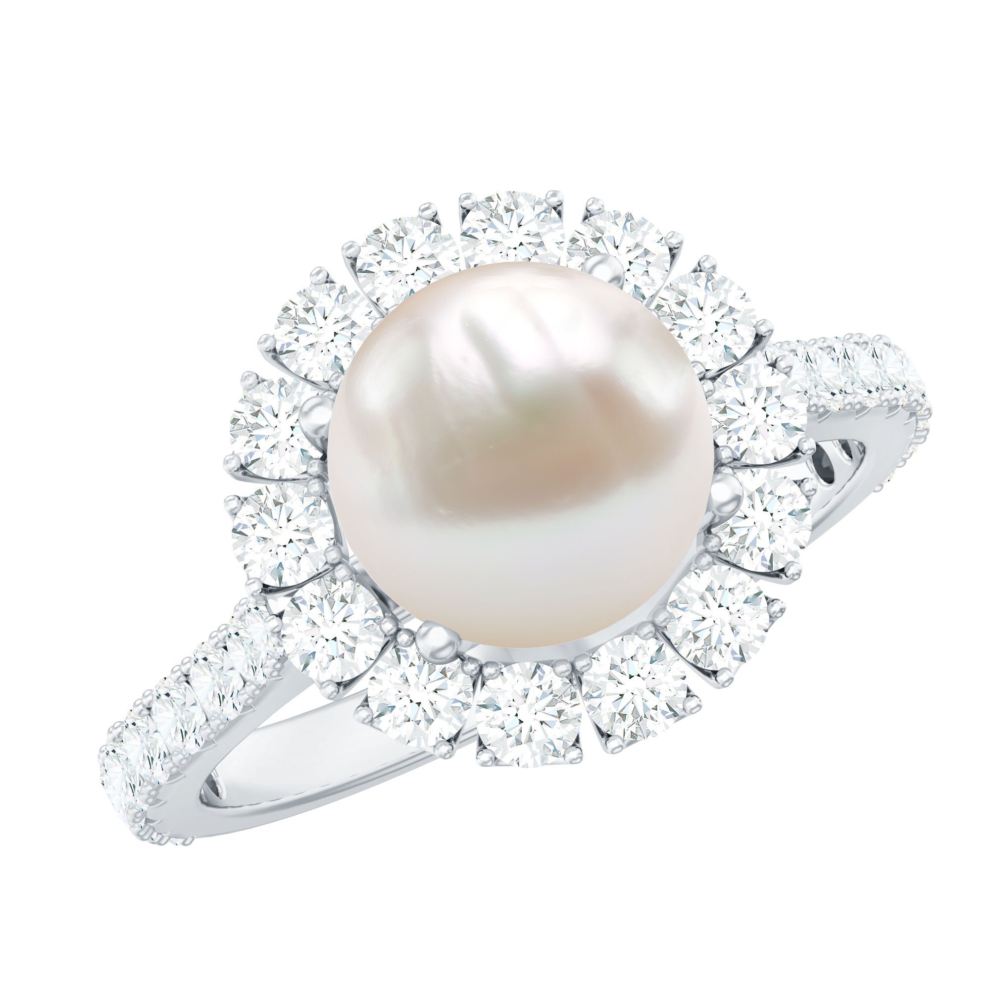 Genuine 7.4 Carat Freshwater Pearl Engagement Ring with Moissanite Halo