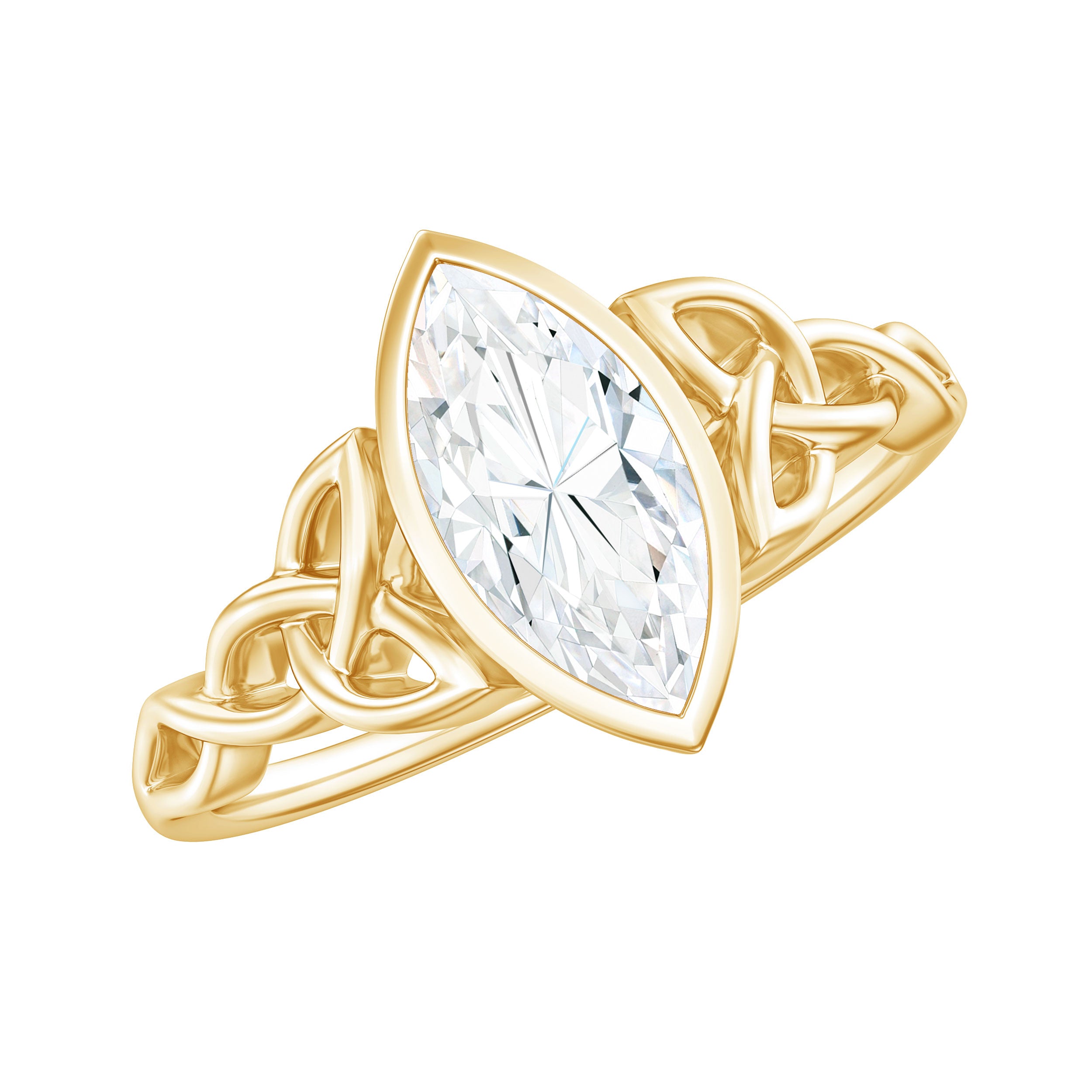 Moissanite 5x10mm Marquise Cut Engagement Ring in Bezel Setting D-VS1 - Rosec Jewels