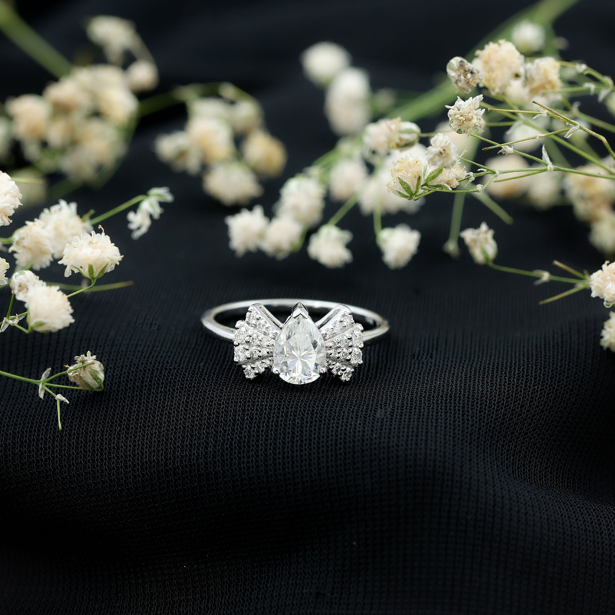 Pear Shaped Moissanite Designer Engagement Ring D-VS1 - Rosec Jewels