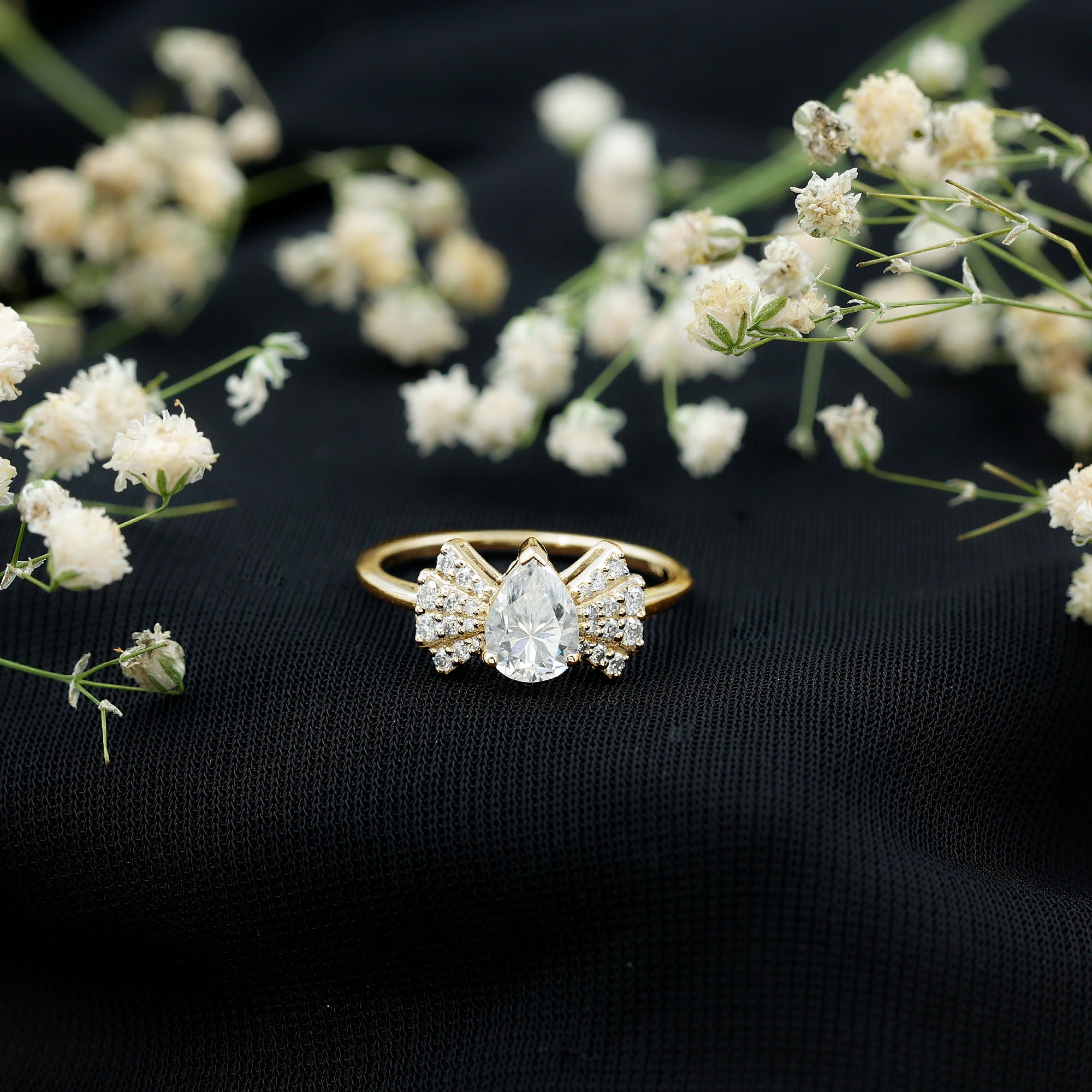 Pear Shaped Moissanite Designer Engagement Ring D-VS1 - Rosec Jewels