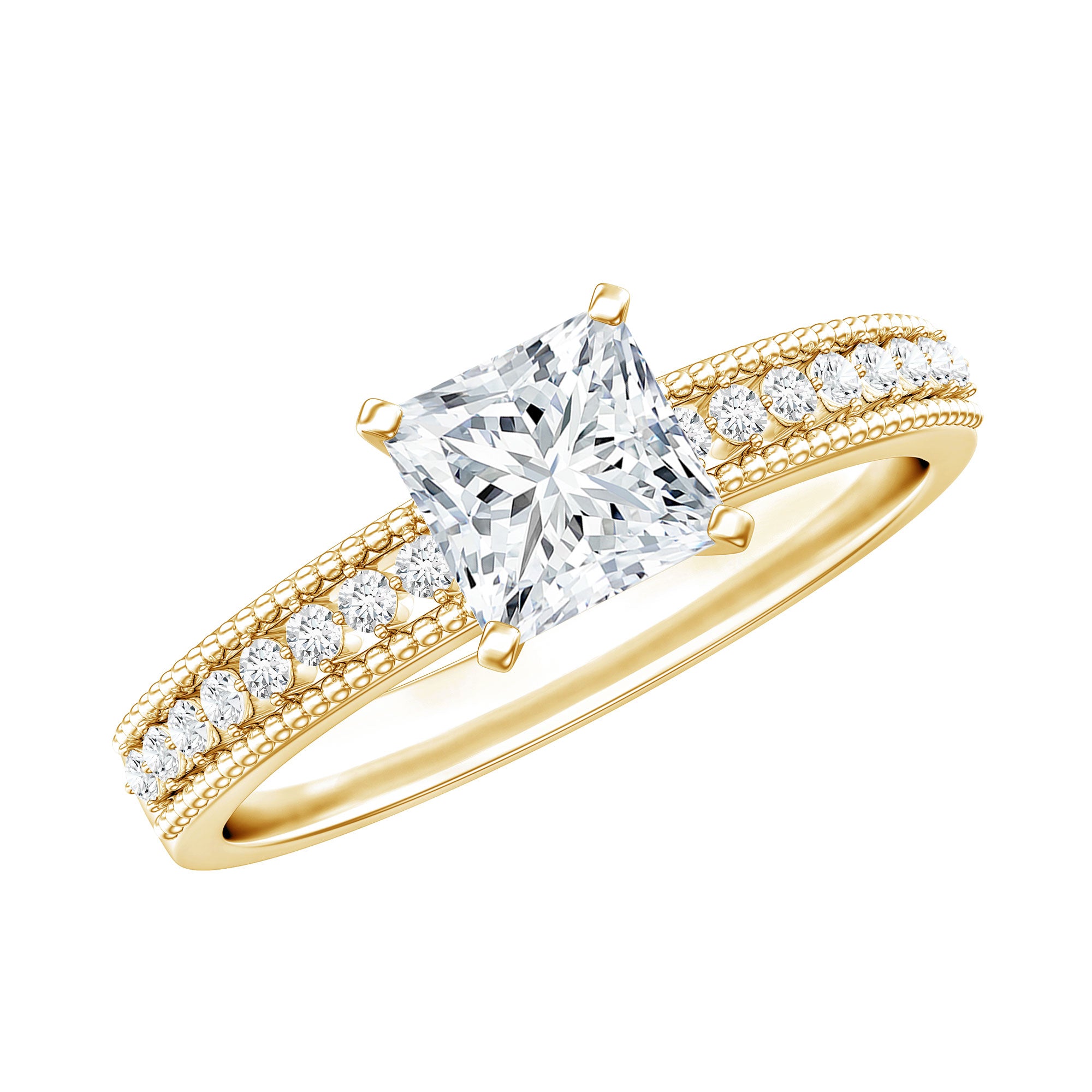 Moissanite Solitaire Engagement Ring with Princess Cut D-VS1 - Rosec Jewels