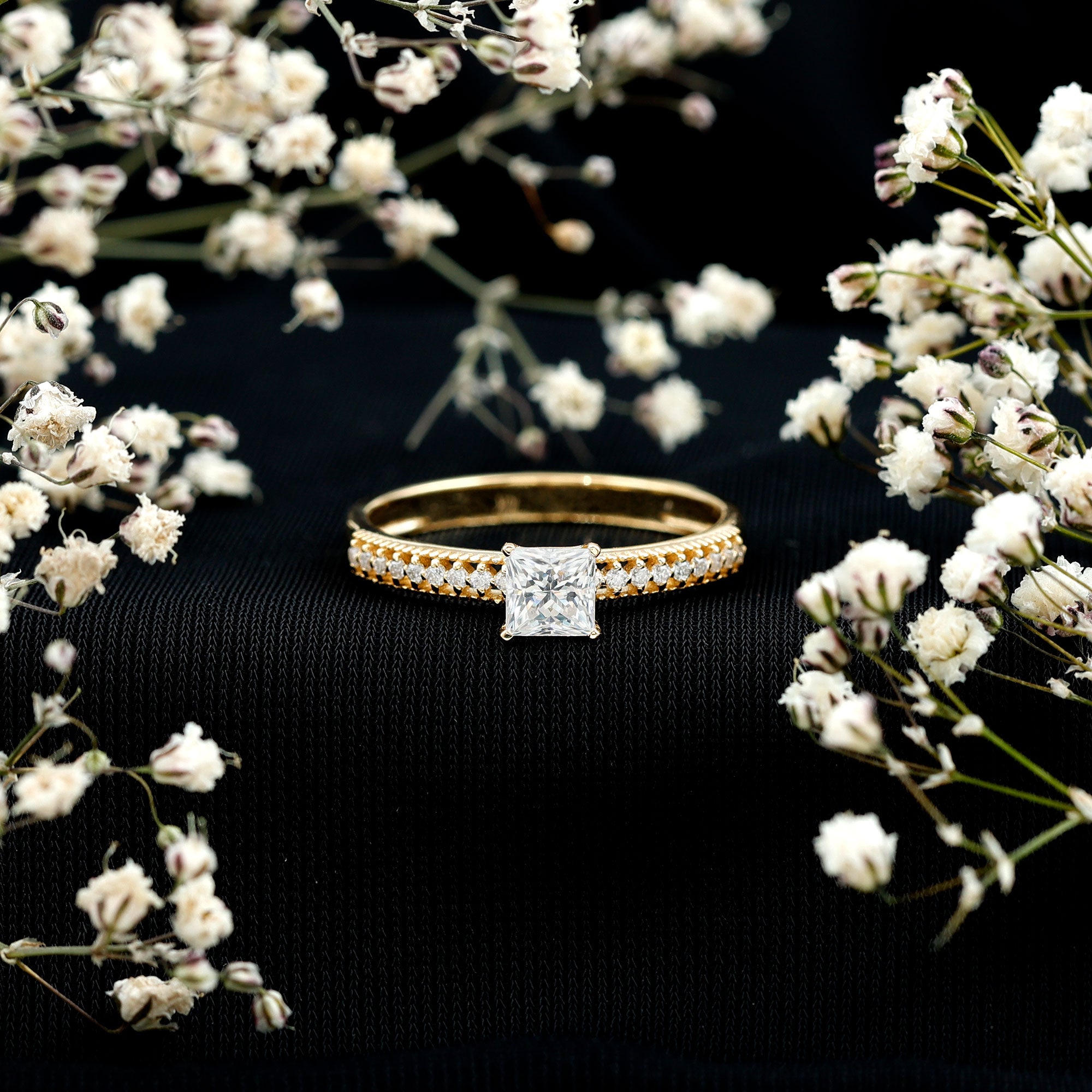 Moissanite Solitaire Engagement Ring with Princess Cut D-VS1 - Rosec Jewels