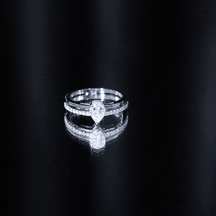 Pear Cut Solitaire Moissanite Double Band Engagement Ring D-VS1 - Rosec Jewels