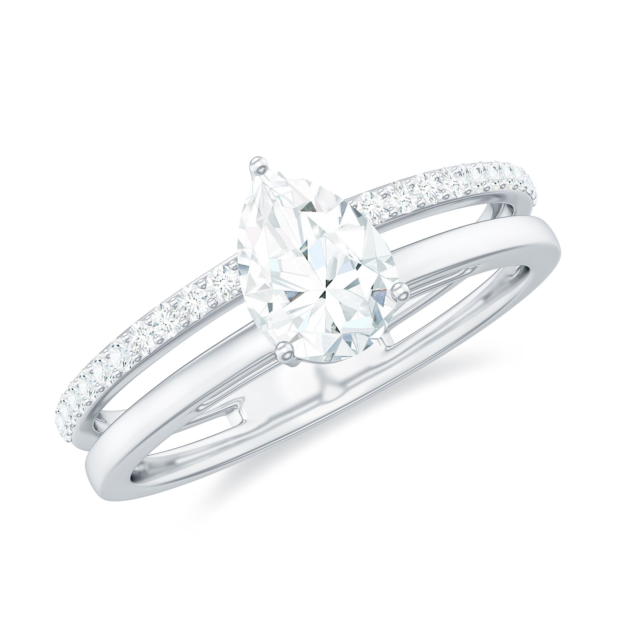 Pear Cut Solitaire Moissanite Double Band Engagement Ring D-VS1 - Rosec Jewels