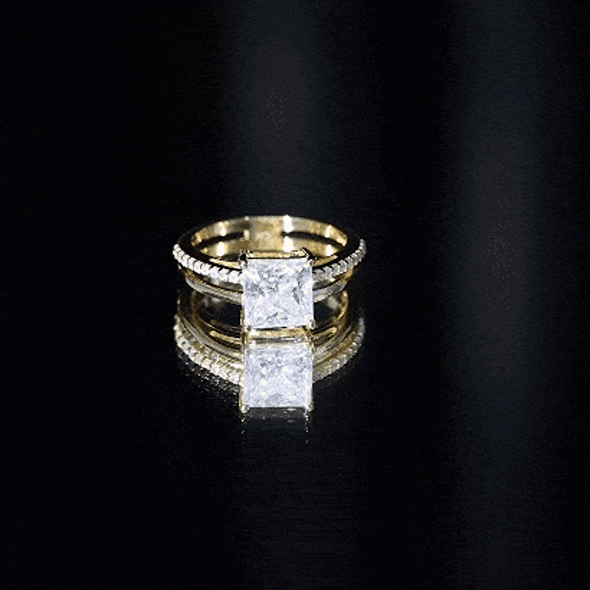 3 Carat Princess Cut Moissanite Double Band Engagement Ring D-VS1 - Rosec Jewels