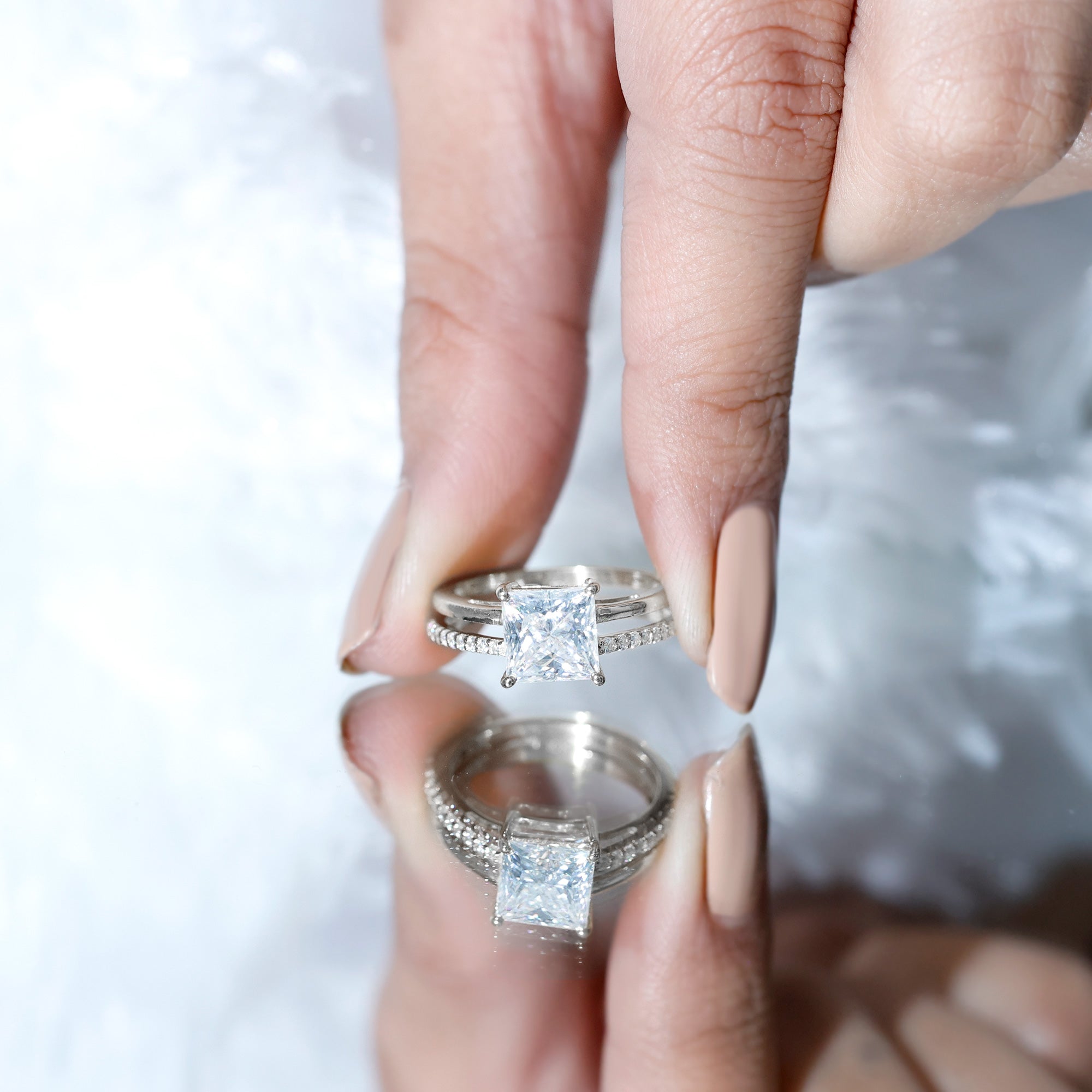 3 Carat Princess Cut Moissanite Double Band Engagement Ring D-VS1 - Rosec Jewels
