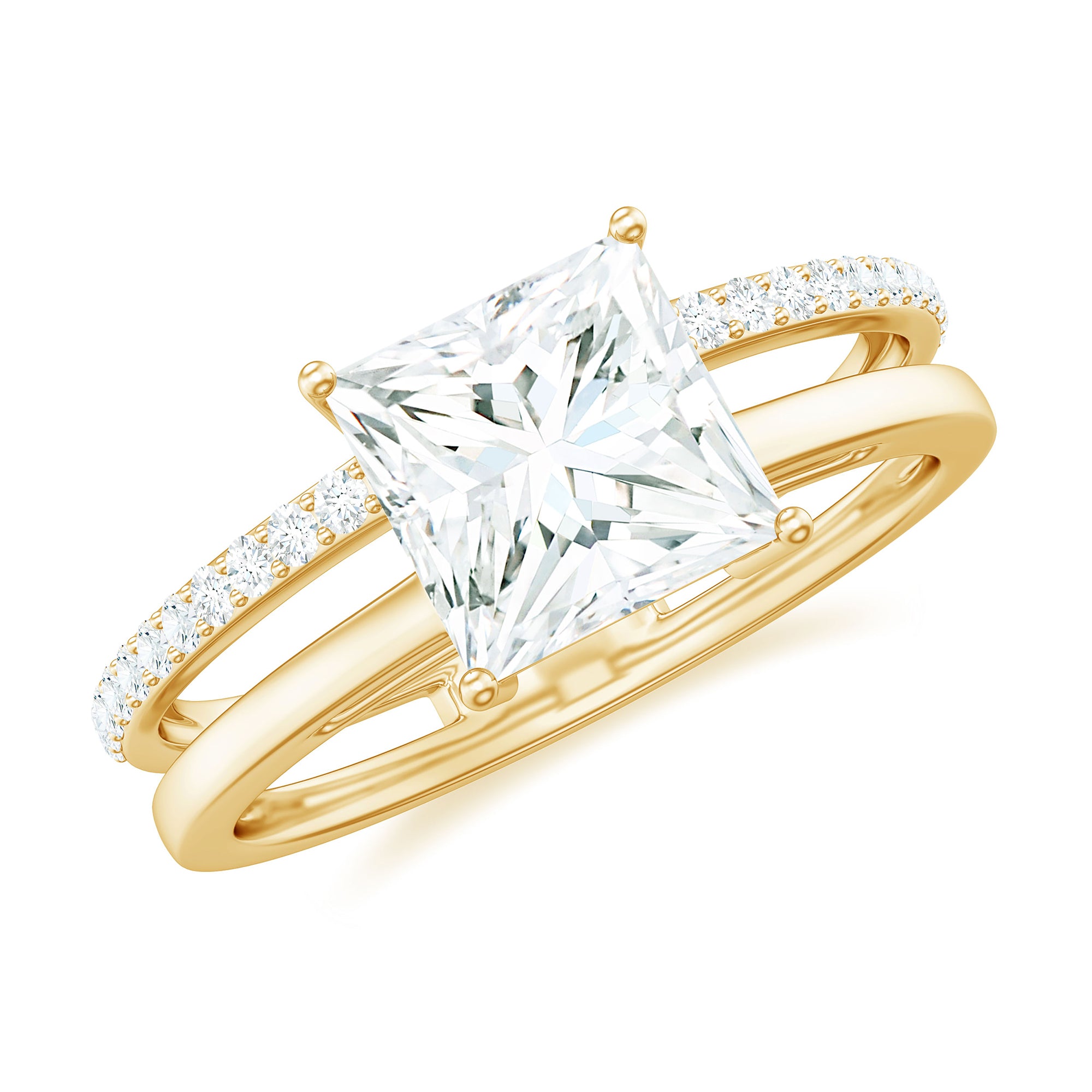 3 Carat Princess Cut Moissanite Double Band Engagement Ring D-VS1 - Rosec Jewels