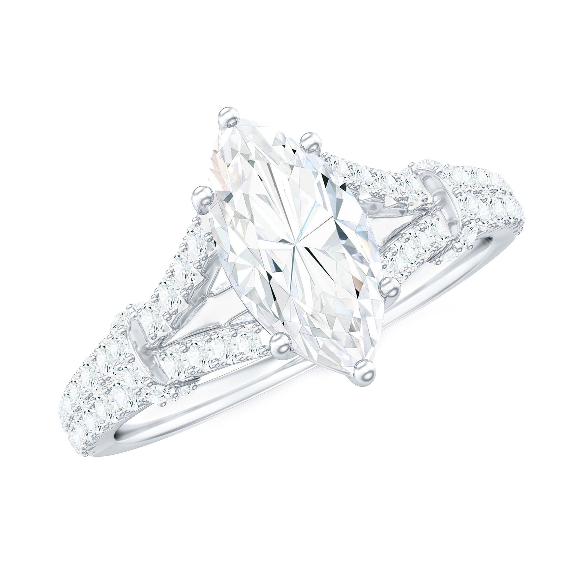 Marquise Cut Moissanite Solitaire Engagement Ring in Split Shank