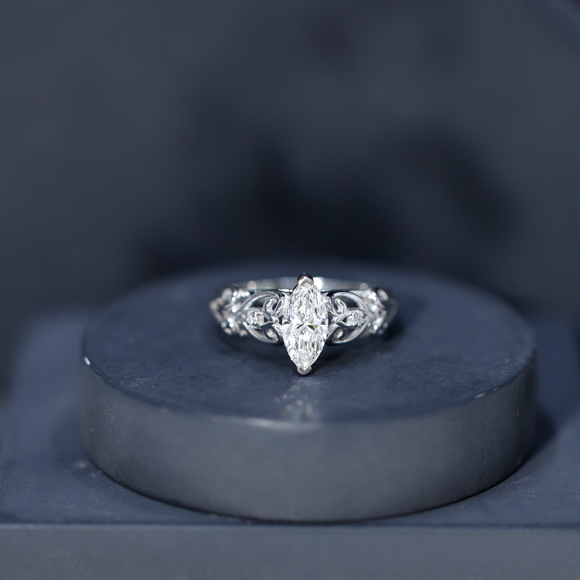 Marquise Moissanite Engagement Ring With Certificate D-VS1 - Rosec Jewels