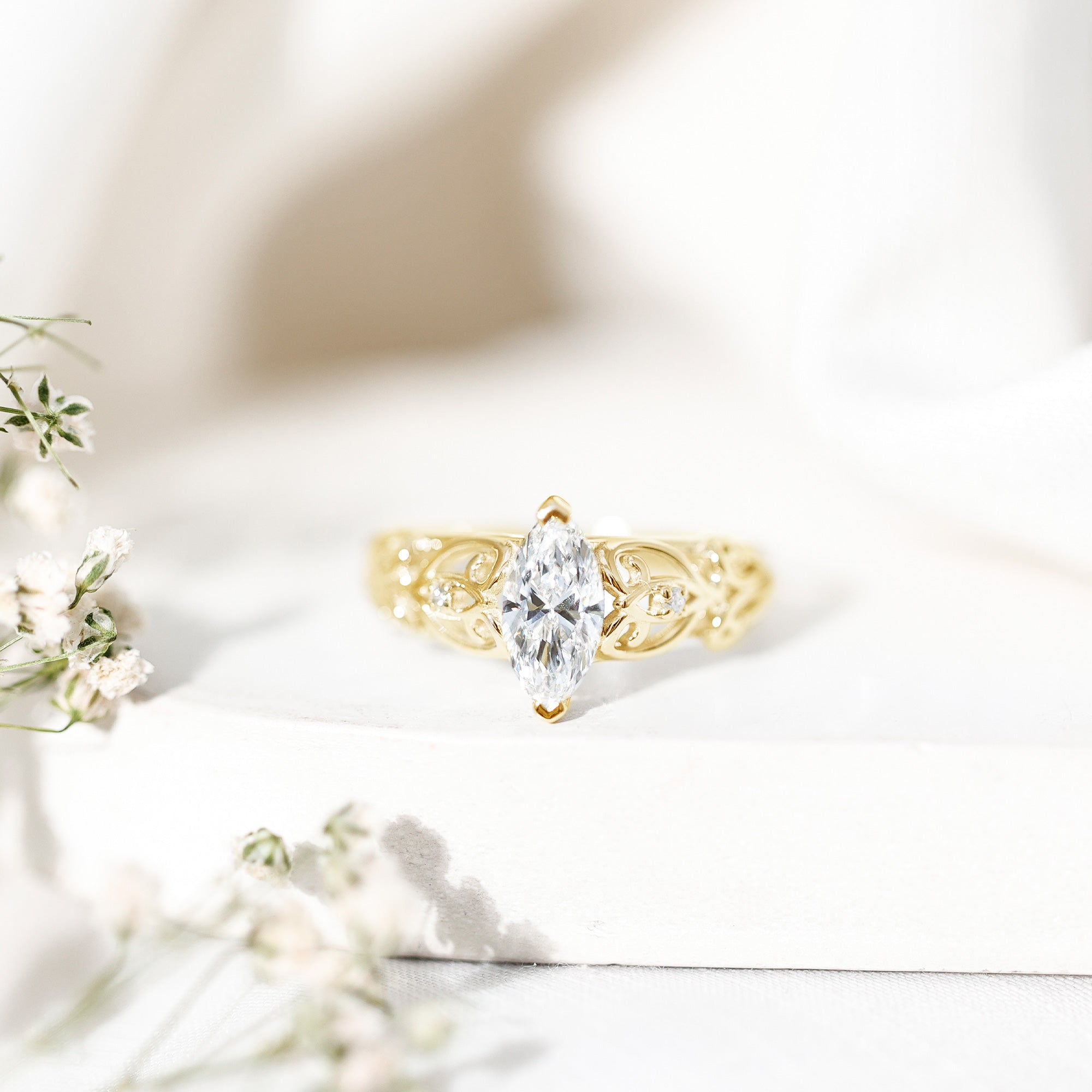Marquise Moissanite Engagement Ring With Certificate D-VS1 - Rosec Jewels