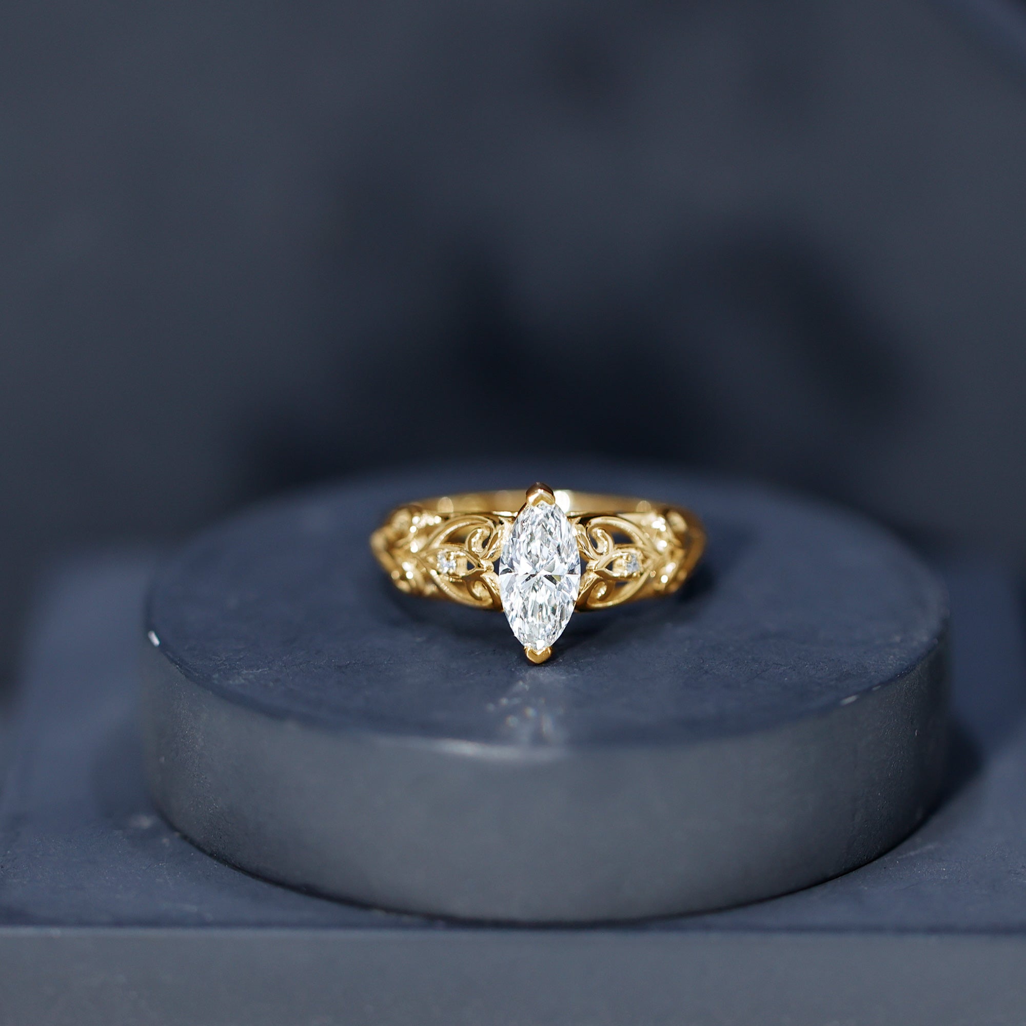 Marquise Moissanite Engagement Ring With Certificate D-VS1 - Rosec Jewels