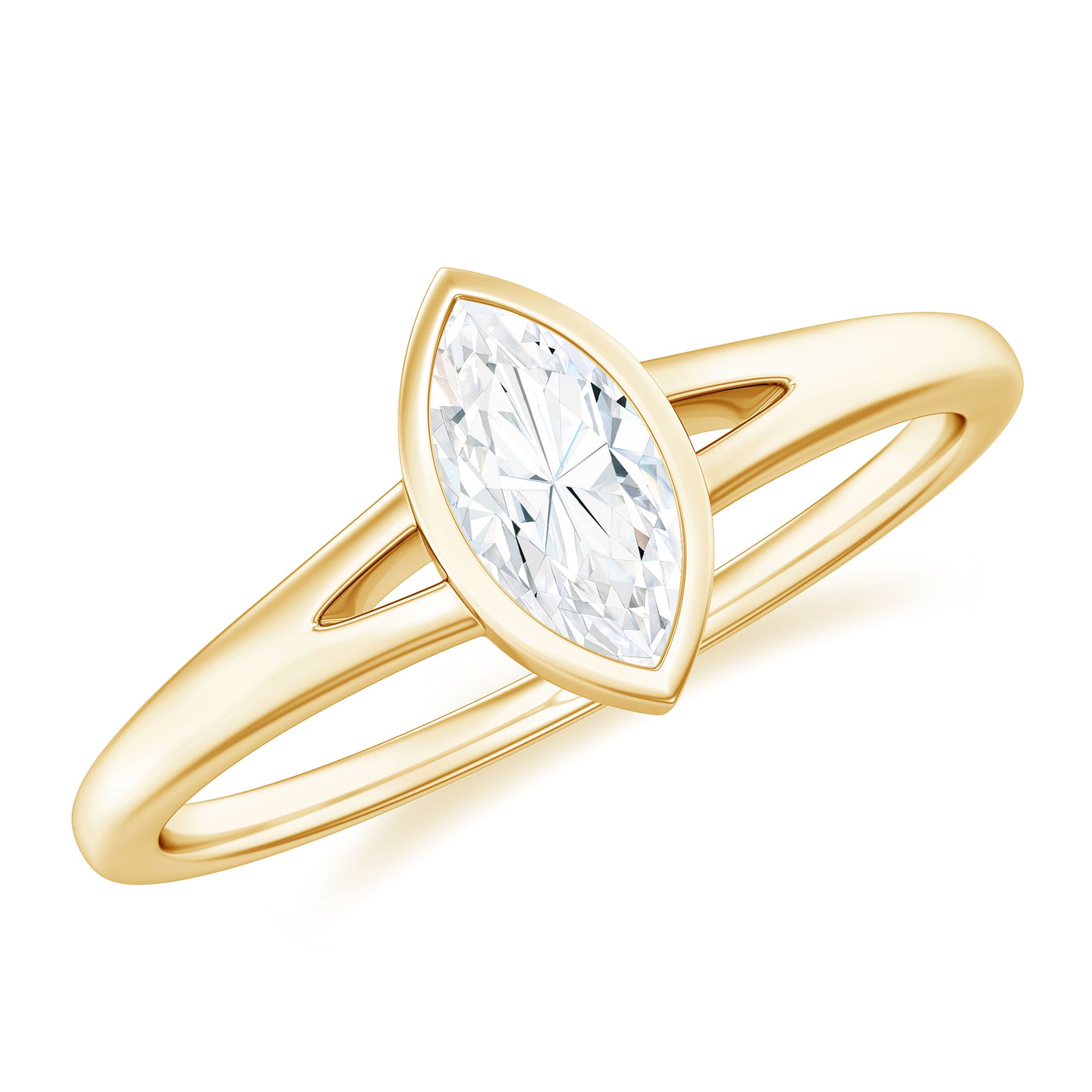 Bezel Set Moissanite Marquise Engagement Ring in Split Shank D-VS1 - Rosec Jewels