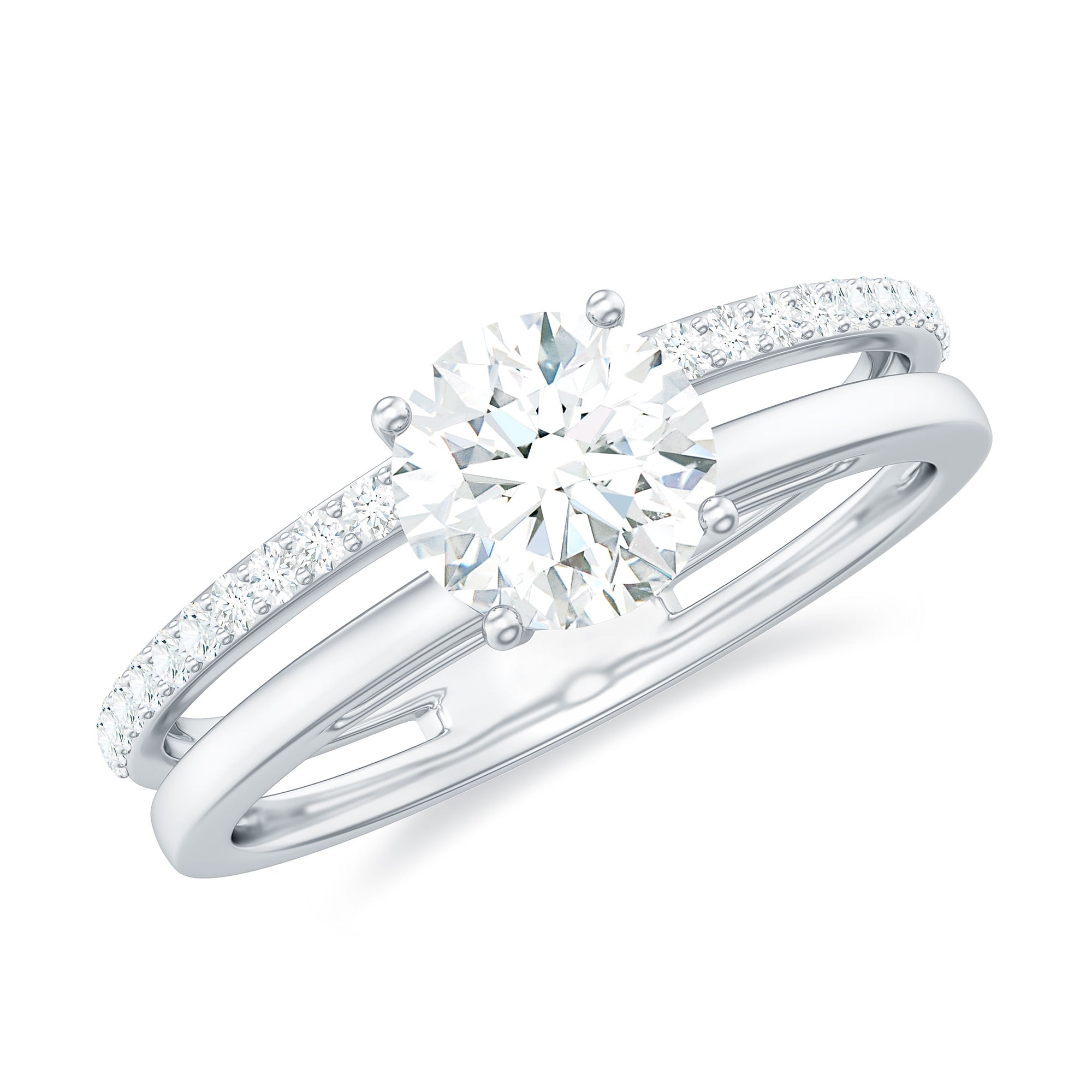 6 mm Round Moissanite Double Band Engagement Ring